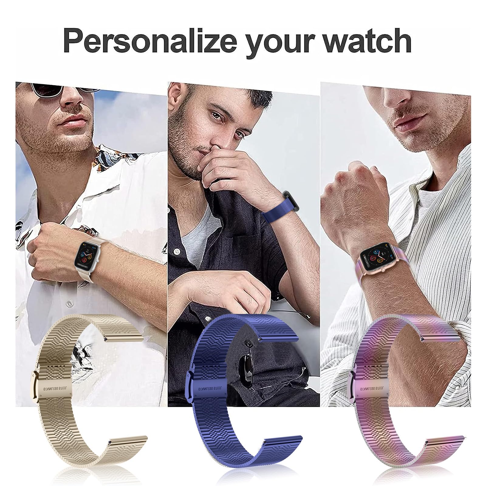 Cinturino per Amazfit GTS, 20mm Cinturino in Acciaio Inossidabile in Metallo Cinturino per Amazfit GTS 4, GTS 4 Mini, GTS 2, GTS 2 Mini, GTS 3, Amazfit Bip, Bip 3, Bip3 Pro, Bip U, Bip U Pro, GTR Mini
