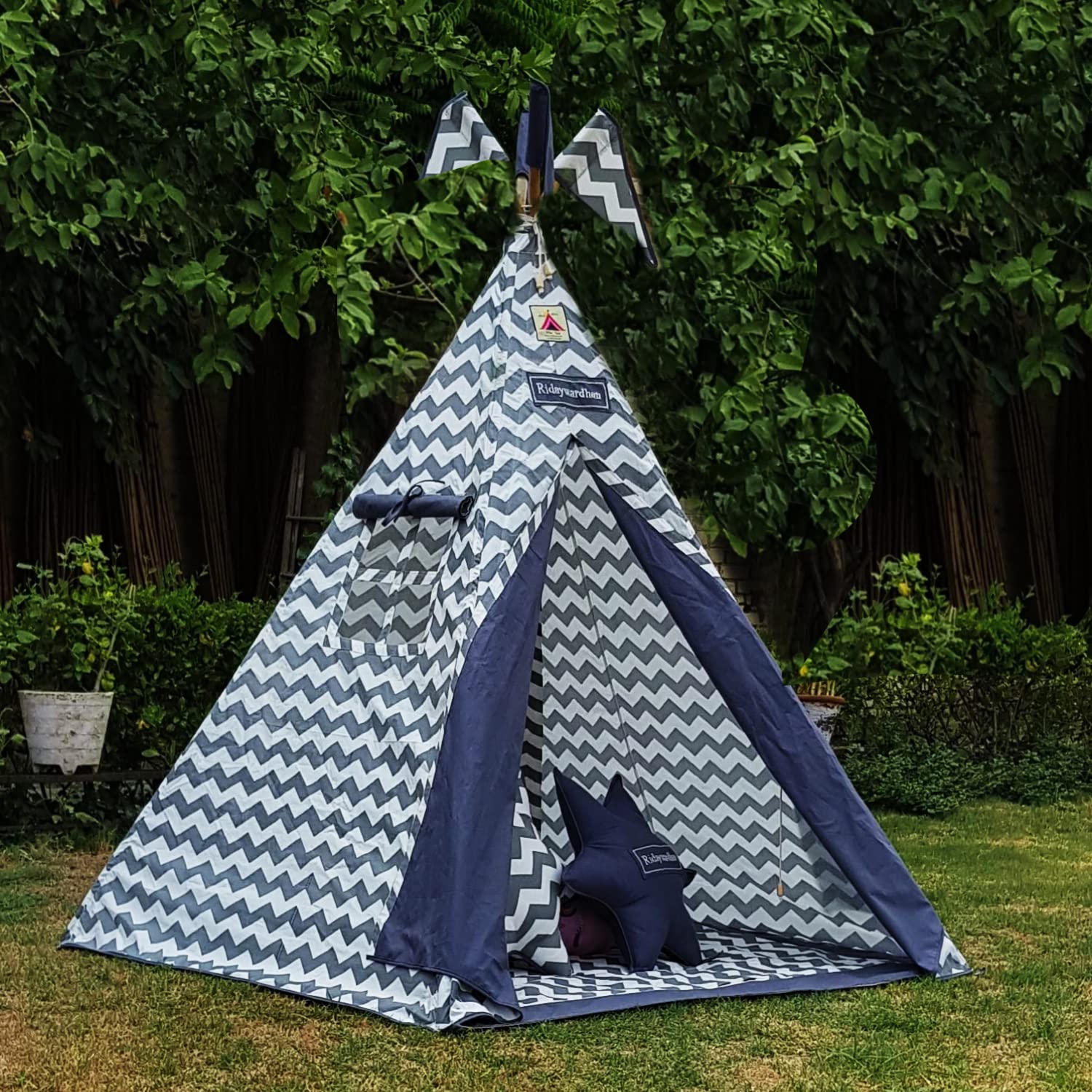Play Tents Ninja Teepee Play Tent with Padded Floor Mat,Easy to Assemble&Wash,Stable&Portable&Foldable,Indoor or Outdoor Castle Tent House for Kids (Color-Blue,Fabric-Cotton), 1 Tent House Theme