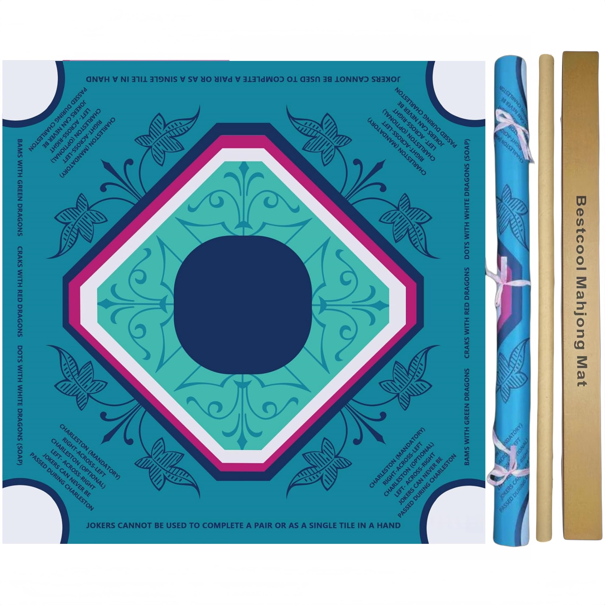 bestcool 2025 Neoprene Mahjong Mat with Rules for Table, Odorless, Free of PAHs, No Creases American Mahjong Mat with Instructions, Anti-Slip, Noise