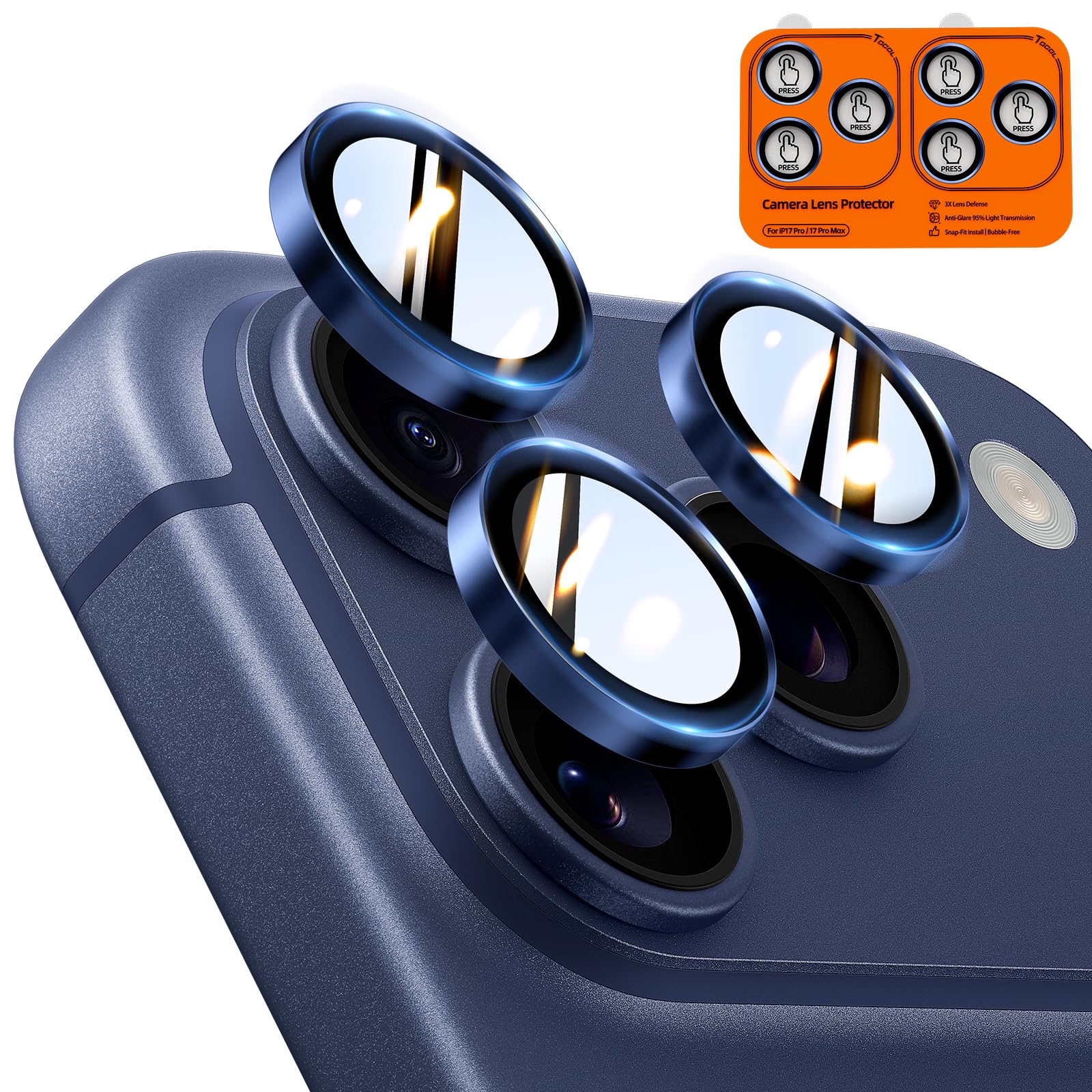 TOCOL 2 Sets für iPhone 17 Pro, iPhone 17 Pro Max Kameraschutz, Ultra HD Individualschutz, 9H+ Härte Robuster Kratzfestes, Einfache Montage, Kamera Schutz für iPhone 17 Pro / 17 Pro Max, Blau