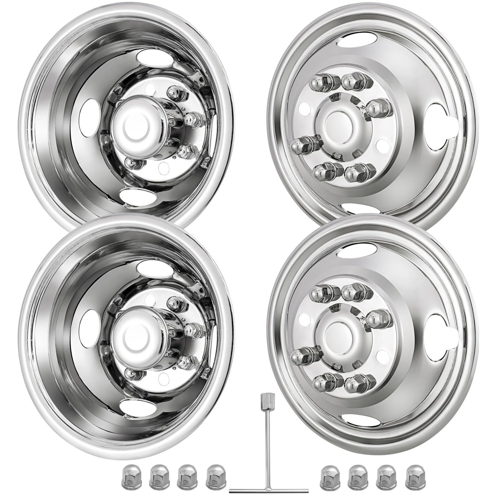 Photo 1 of CIRONBOW 16" 8 Lug Wheel Simulators,Stainless Steel,with Bolt Kit Fit for Pick-up Trucks Vans RV Hub Caps Rim Skin Chrome Cover Parts ;E350/E450 1992-2016/2018-2021(2017 not Fit)