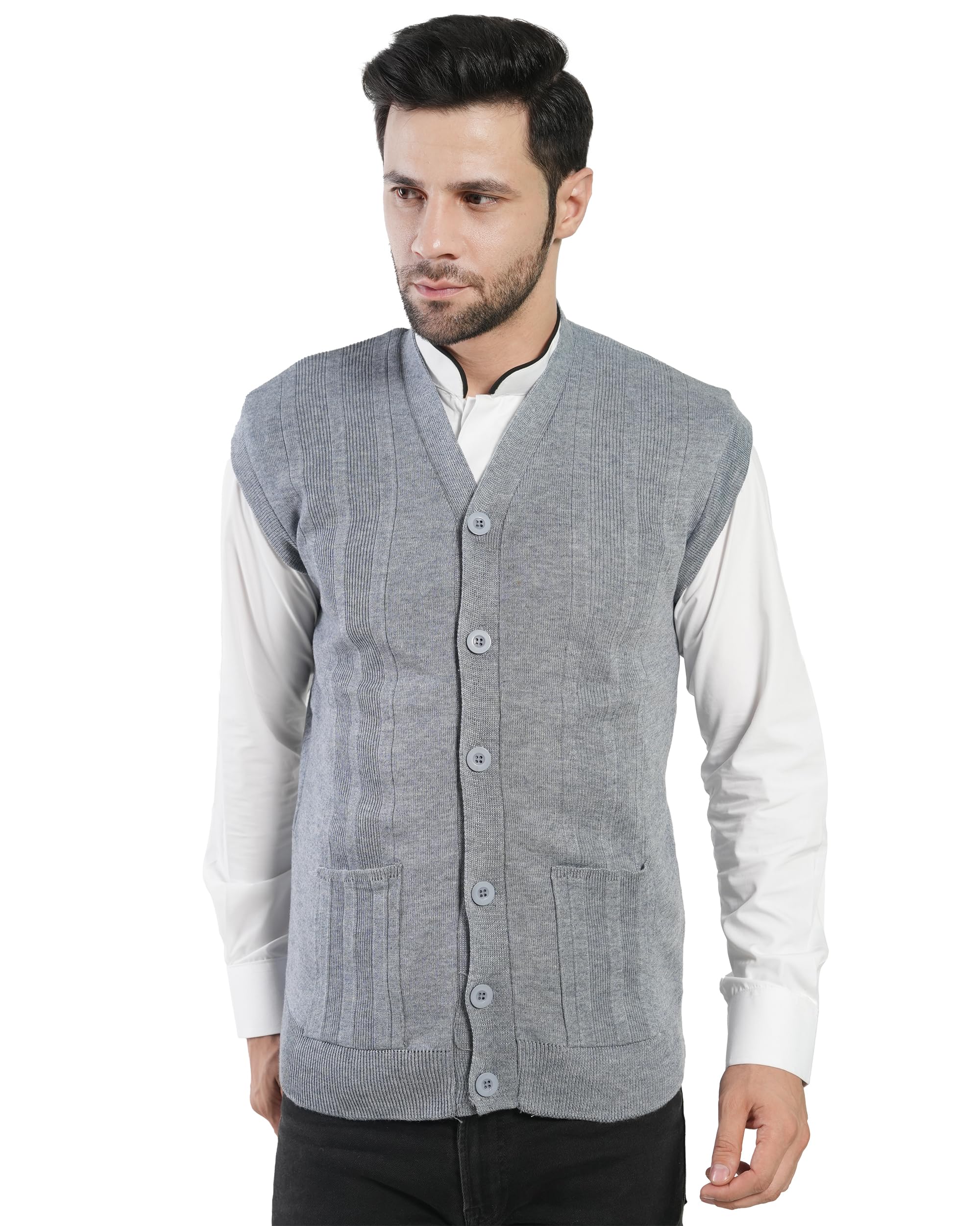 Men's Front Open Buttoned Sleeveless Solid Color Cardigan/Woolen Jacket/Waist Coat/Sweater with Pockets