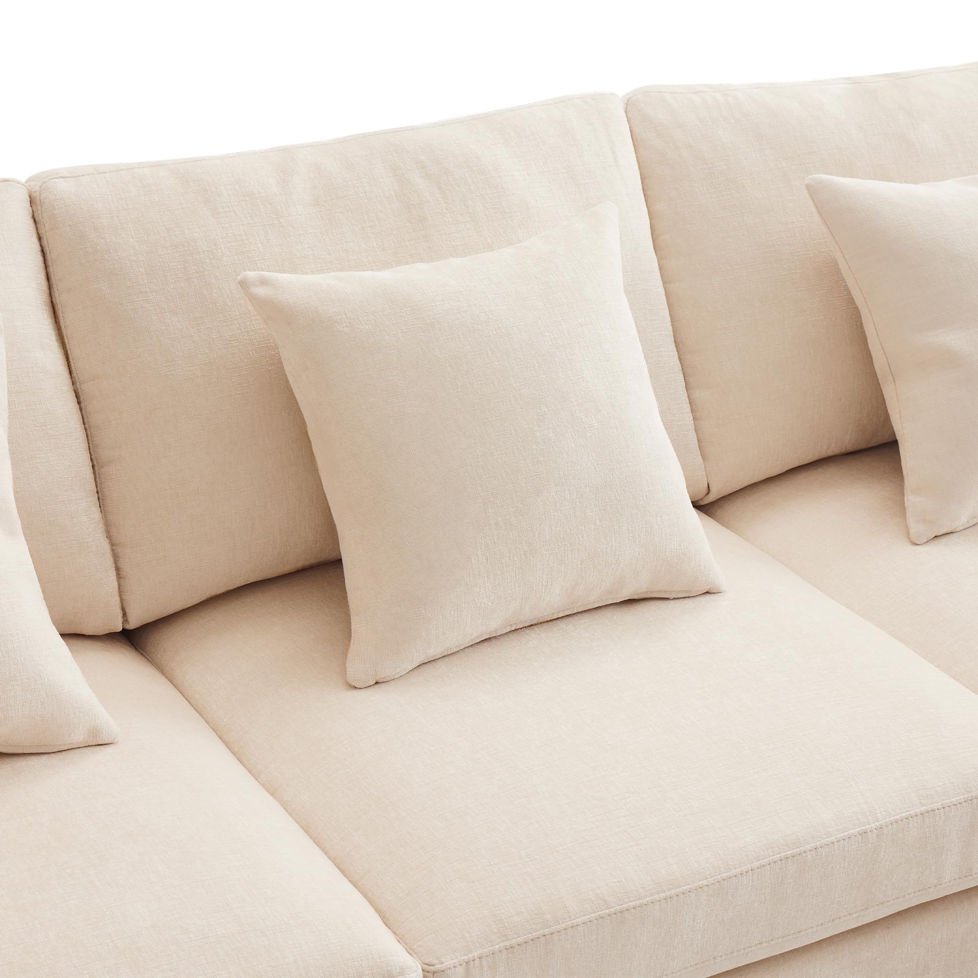 Mrwoo Sofá Cama en L Modular, 4 Plazas con Reposapiés, Extensible para Dormir, 6 Cojines, Sofa para Salón/Dormitorio/Apartamento, Chenilla, Color Beige