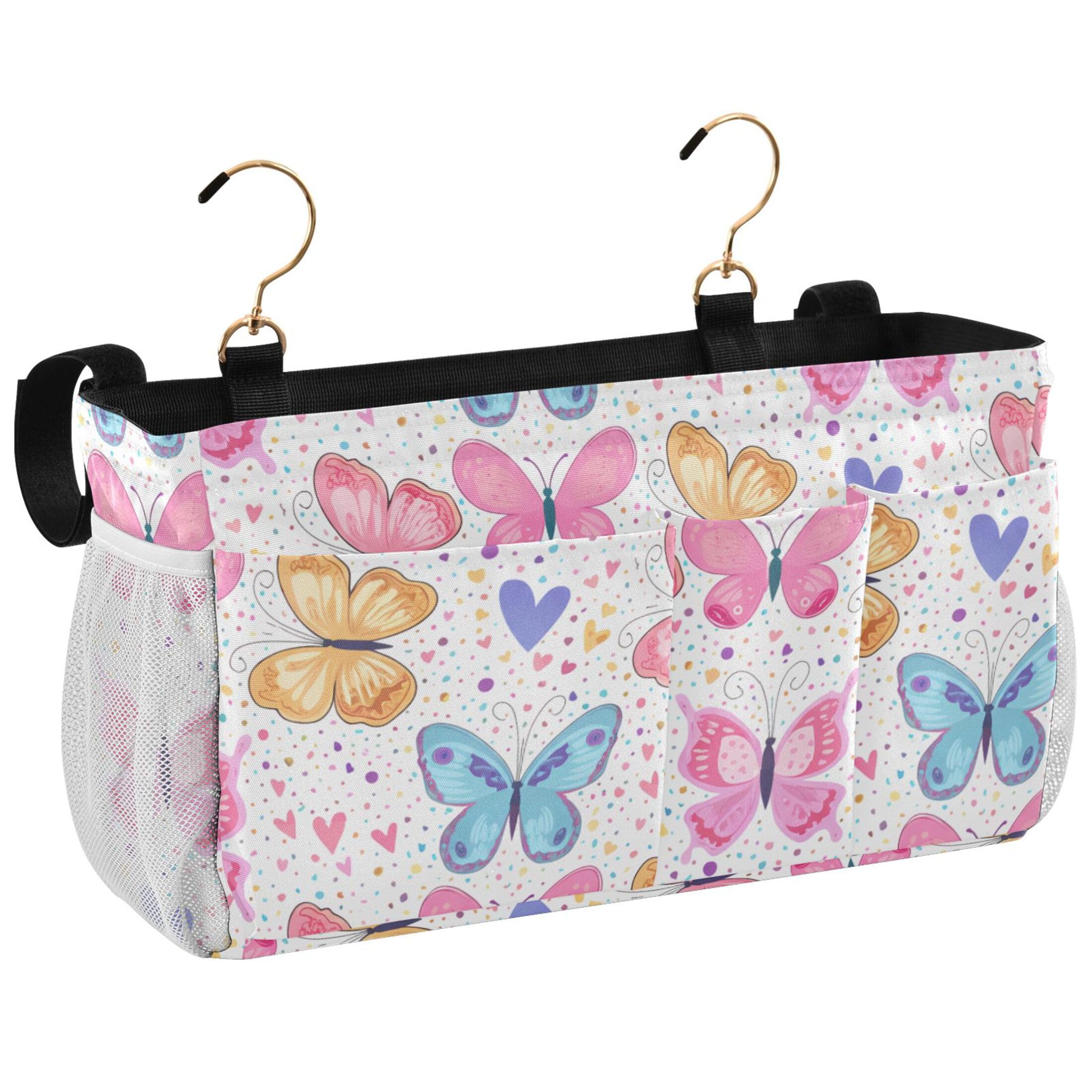 Burbuja Colorful Butterflies Bedside Caddy Hanging Storage Organizer with 2 Straps and Hooks for Home College Dorm Bunk Bed Hospital Bed Crib