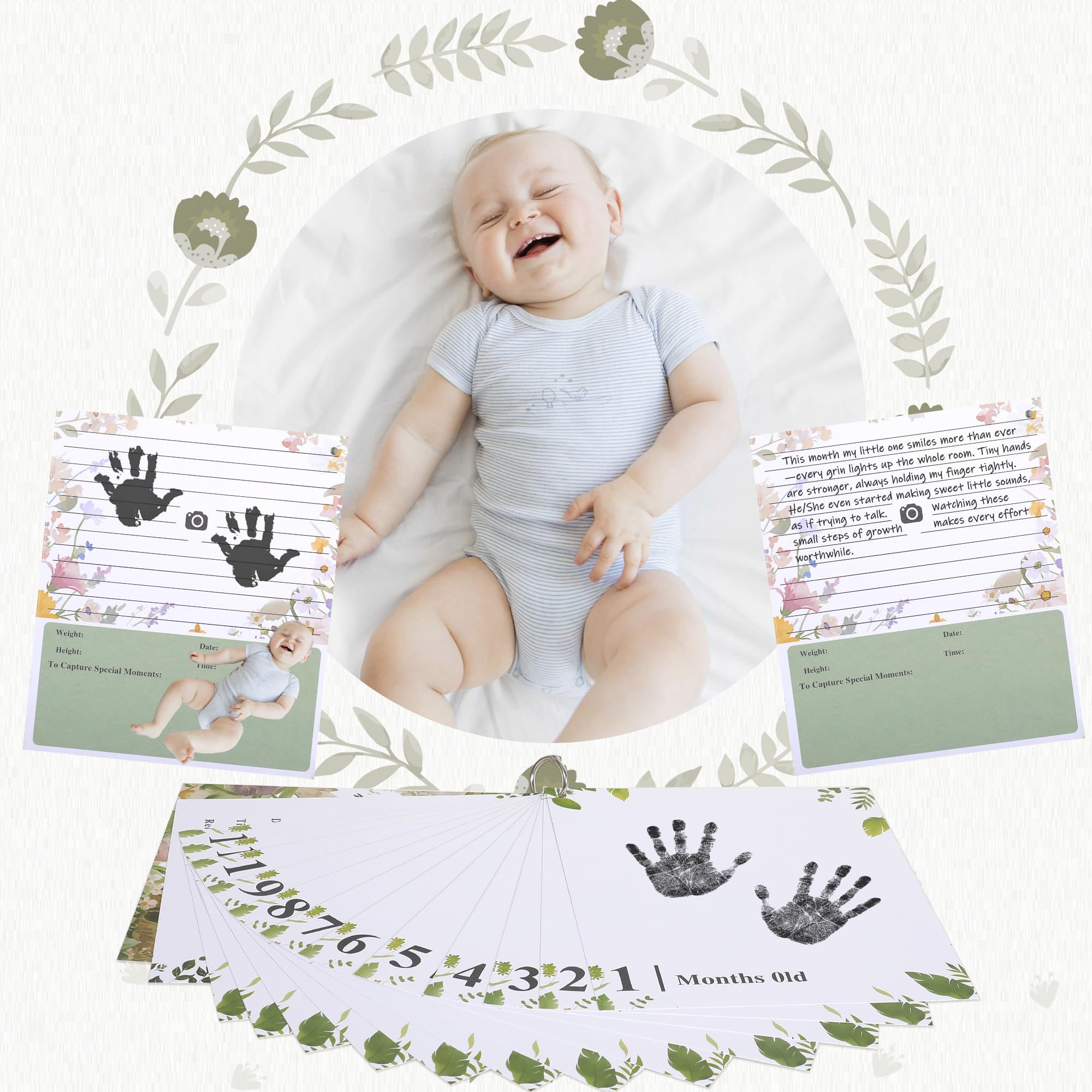 Libro dei ricordi per bambini e bambine, 1-12 mesi, kit per impronte di mani e piedi del bambino, libro senza tempo per il primo anno per registrare ogni evento, regalo per mamma e genitori