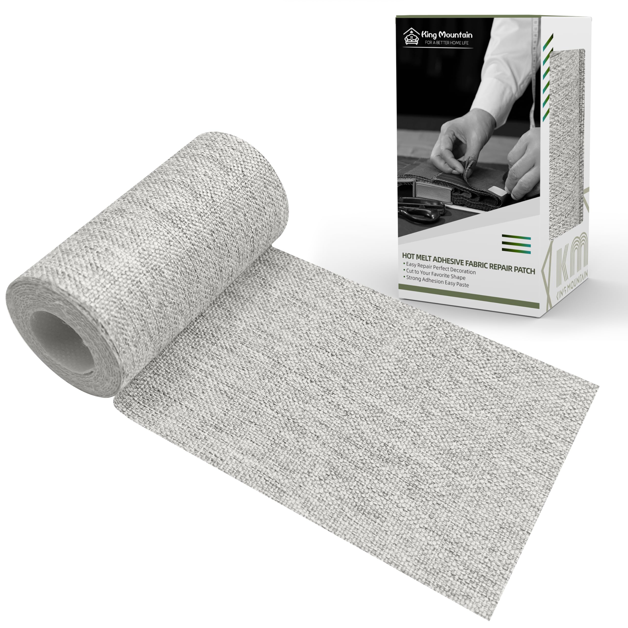 King Mountain Premium Linen Fabric Iron-on Repair Patch, Inside&amp;Outside Fabric Repair Patch, 3"x60" with Backing Glue Linen Repair Decorative Patch kit (Linen-3"x60", Light Grey)
