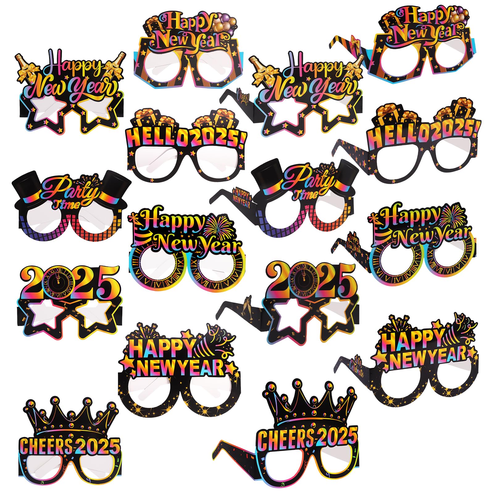 16PCS Happy New Year Glasses 2025,Fancy Party Eyewear 2025 Glasses New Years Eve,2025 Happy Year Eyeglasses New Year Photo Props,New Years Eve Party Supplies 2025 Eyeglasses for Happy Year Decorations