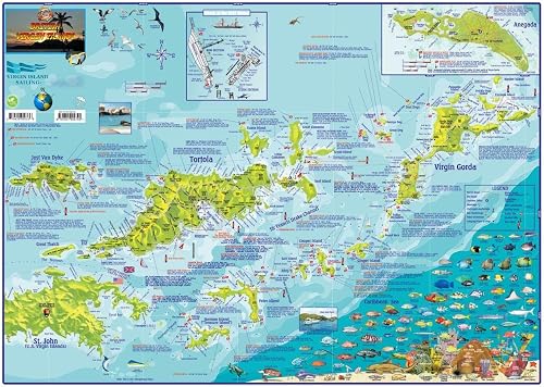 British Virgin Islands BVI Adventure &amp; Dive Laminated Wall Map Poster