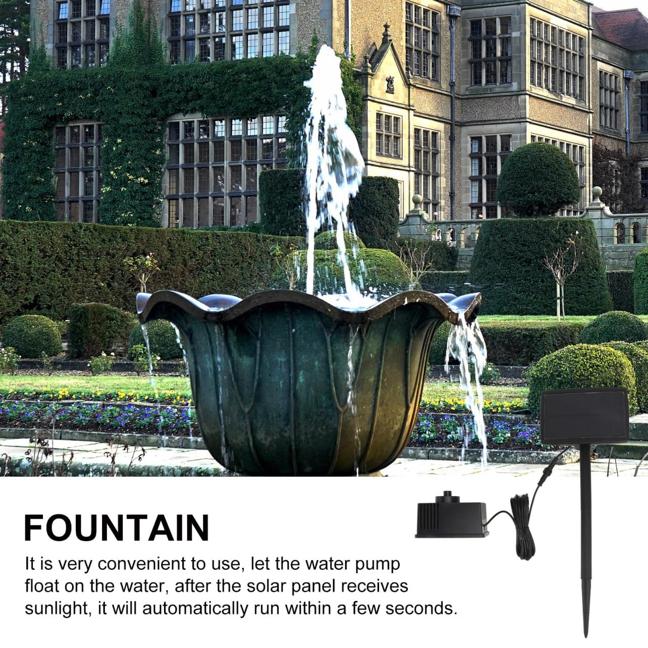 iplusmile Kit Pompa per Fontana Solare da Giardino in Plastica Nero Funzionamento Automatico e Cura Facile per Laghetti e Piscine Esterni