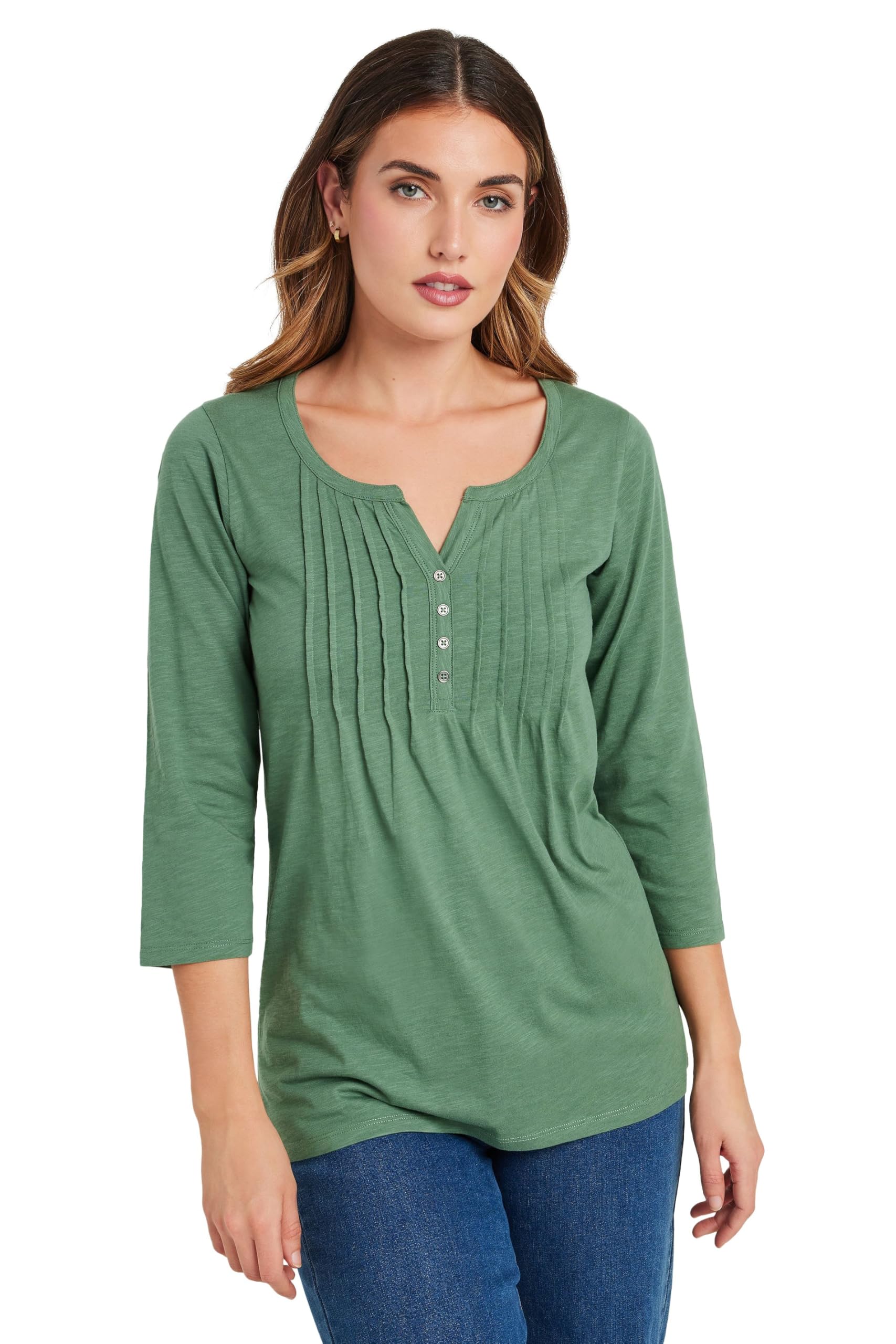 Lts Women's Green Tall Cotton Henley Top Size 12