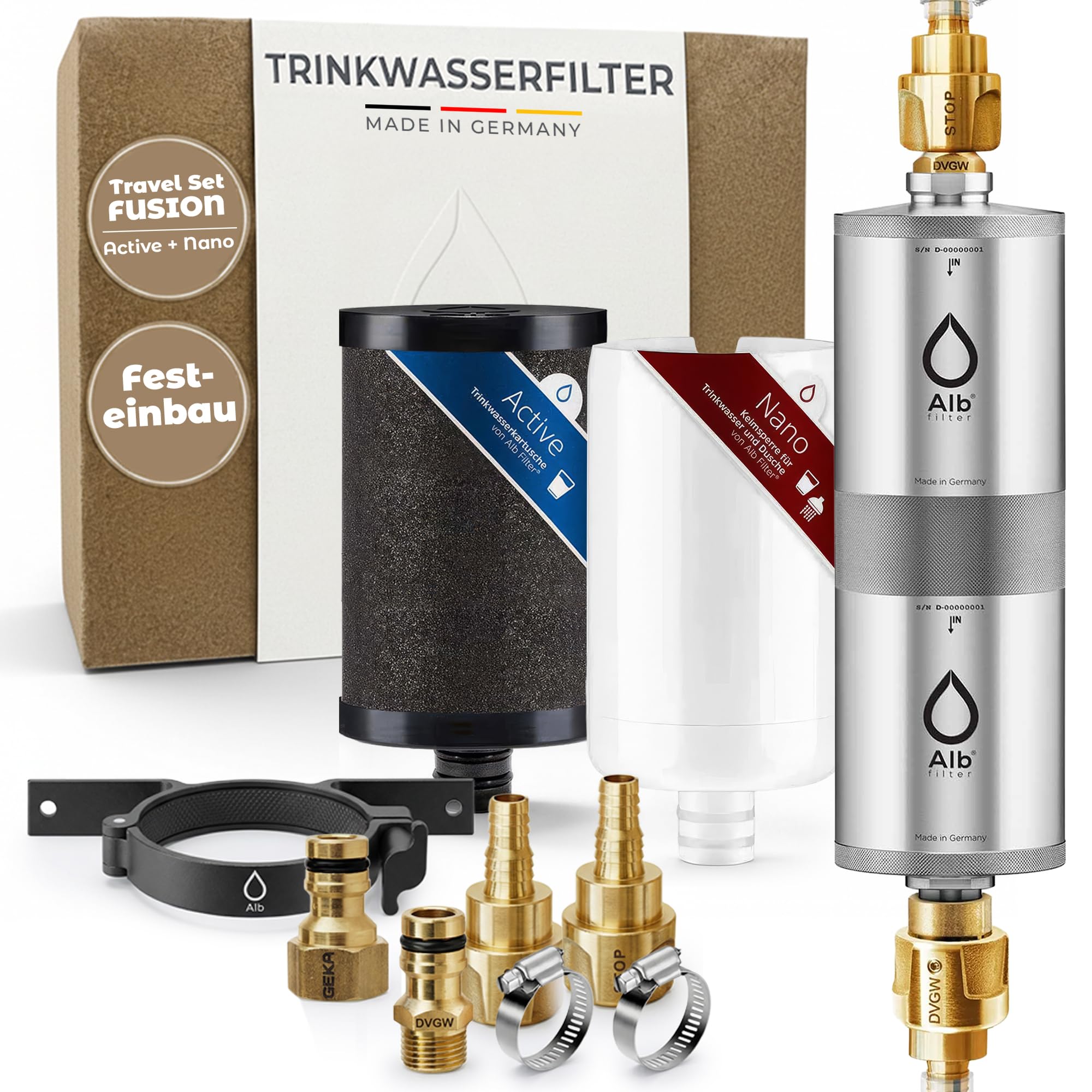 Alb Filter® FUSION Active+Nano Trinkwasserfilter Camping-Set: Travel (Edelstahl)