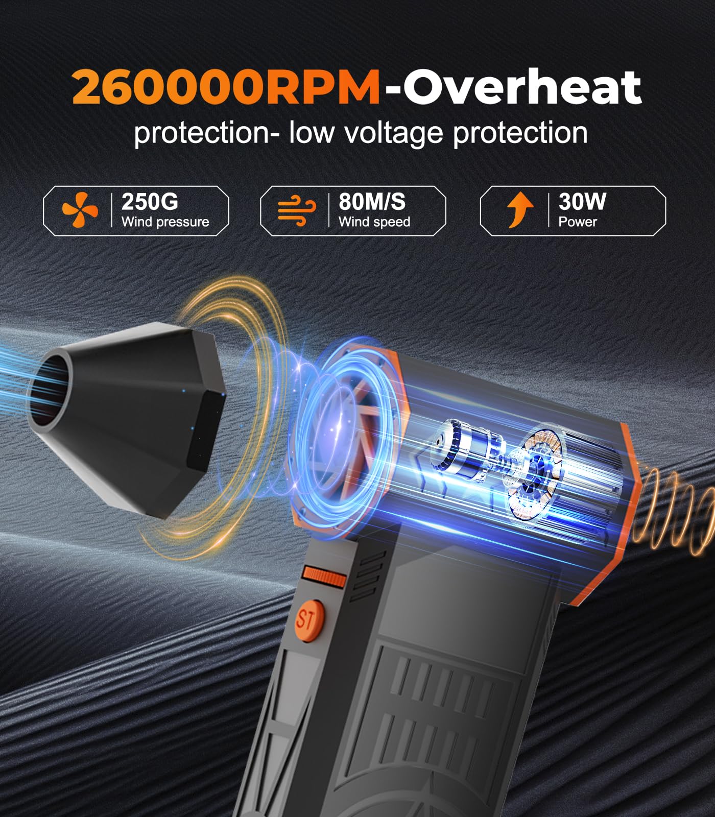 Electric Air Duster-260000rpm Compressed Air Duster Supports Reverse Charging,Continuously Variable Speed Adjustment Dust Blower for Computer, Keyboard, House, Outdoor and Car