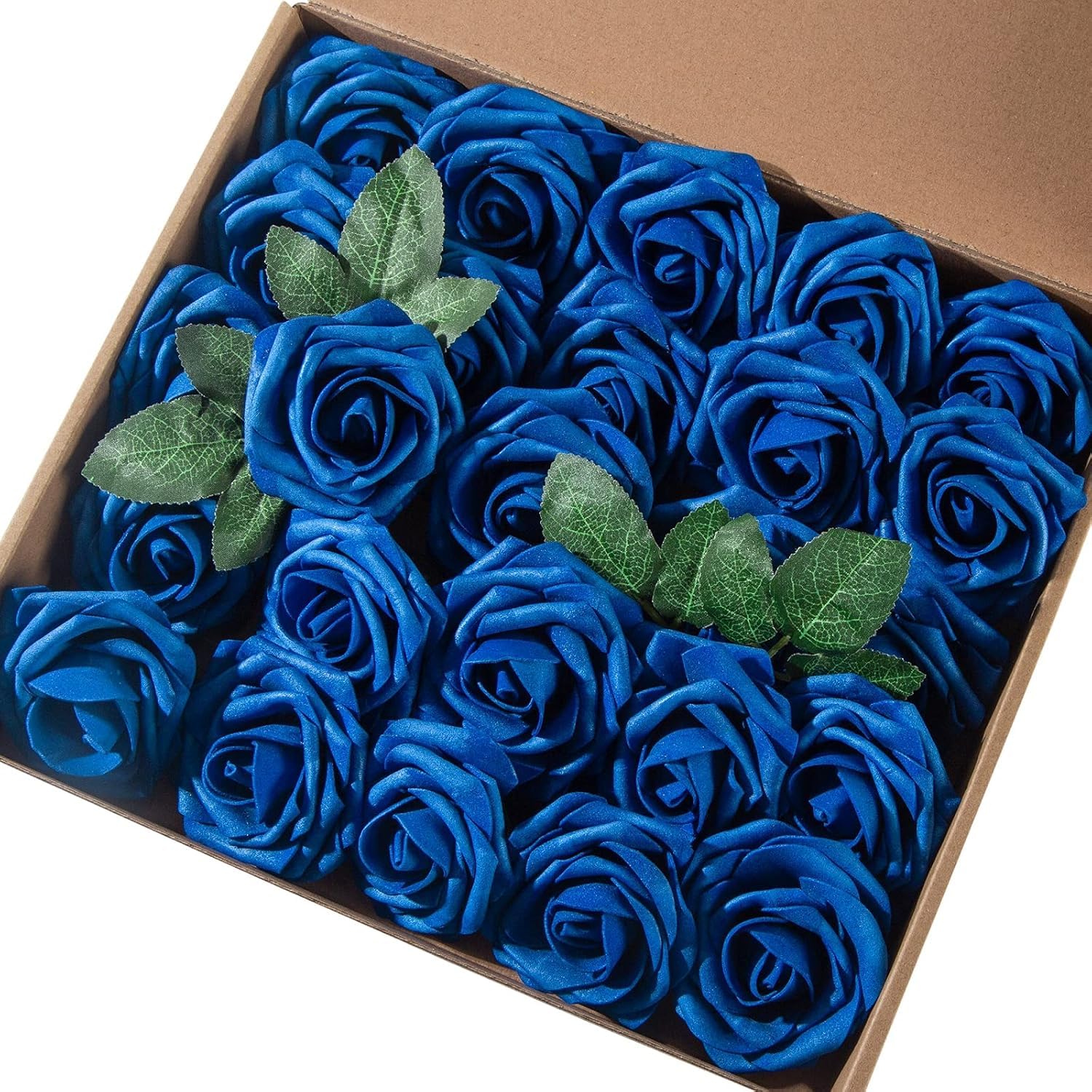 YATUOPNG Artificial Plant In Pot-Artificial Foam Rose Flowers 25pcs Real Looking Fake Roses With Stems For DIY Wedding Bouquets(Royal Blue)
