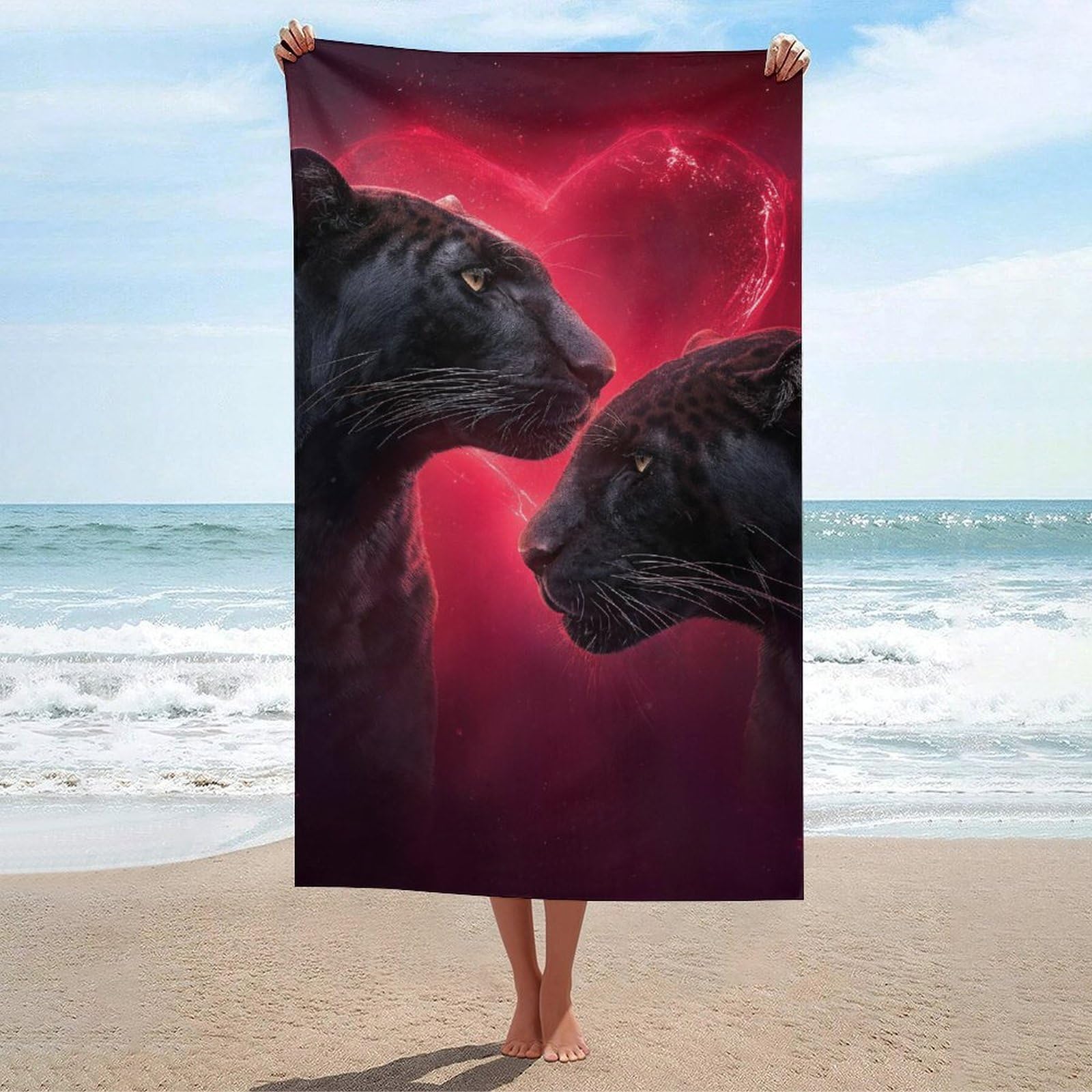 LSRCPD Pair of Panthers Close Together Beach Towel Sand Free Microfiber Large Shower Towels Multipurpose Absorbent for Bathroom Pool 130x80 CM