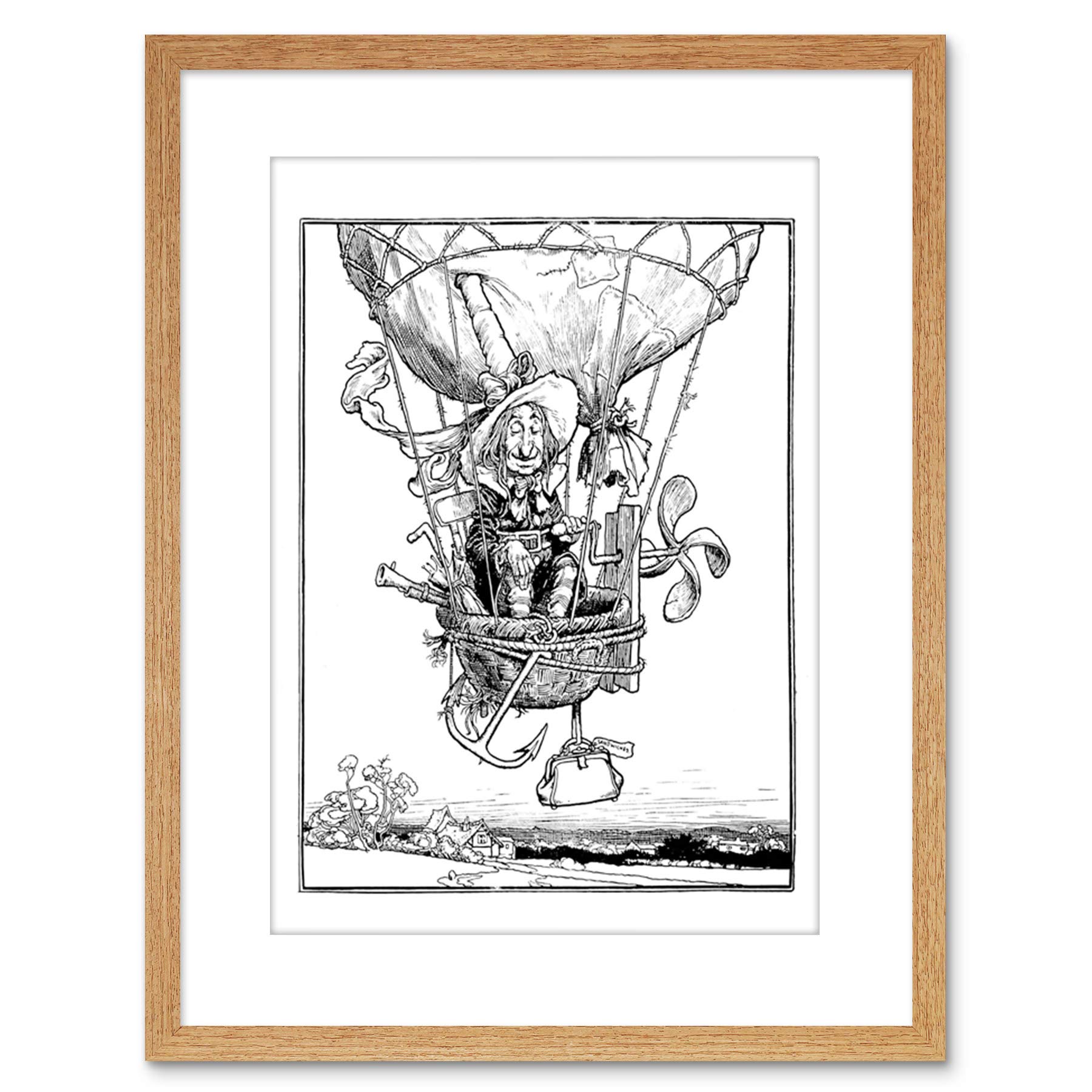 Wee Blue Coo WILLIAM HEATH ROBINSON UNCLE LUBIN HOT AIR BALLOON FRAMED ART PRINT F97X11089