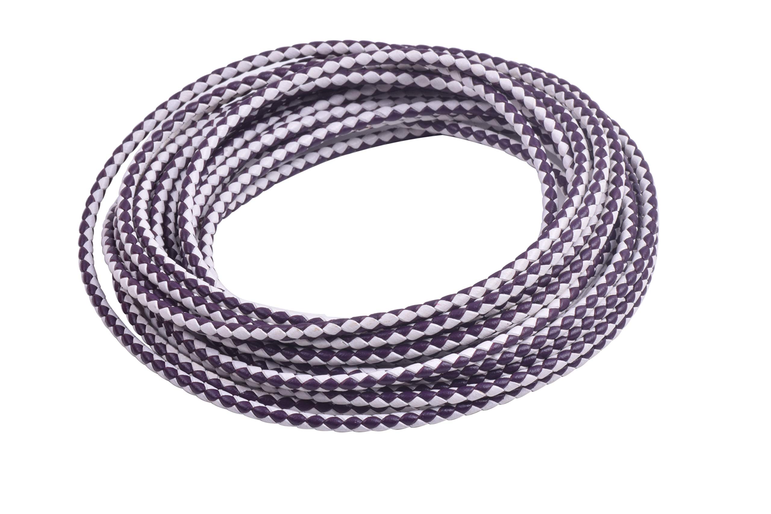 KONMAY 5 Yards 3.0mm Round White&Purple Geneuine Braided Leather Cord Bolo Leather Cord โ image 1