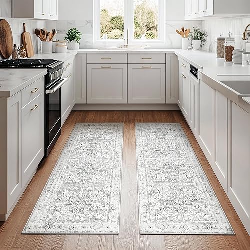 Miniatura 101 de jinchan Tapete de pasillo o cocina lavable, de época, reverso de hule antideslizante, ultradelgado, floral, para dormitorio, baño, lavandería y sala