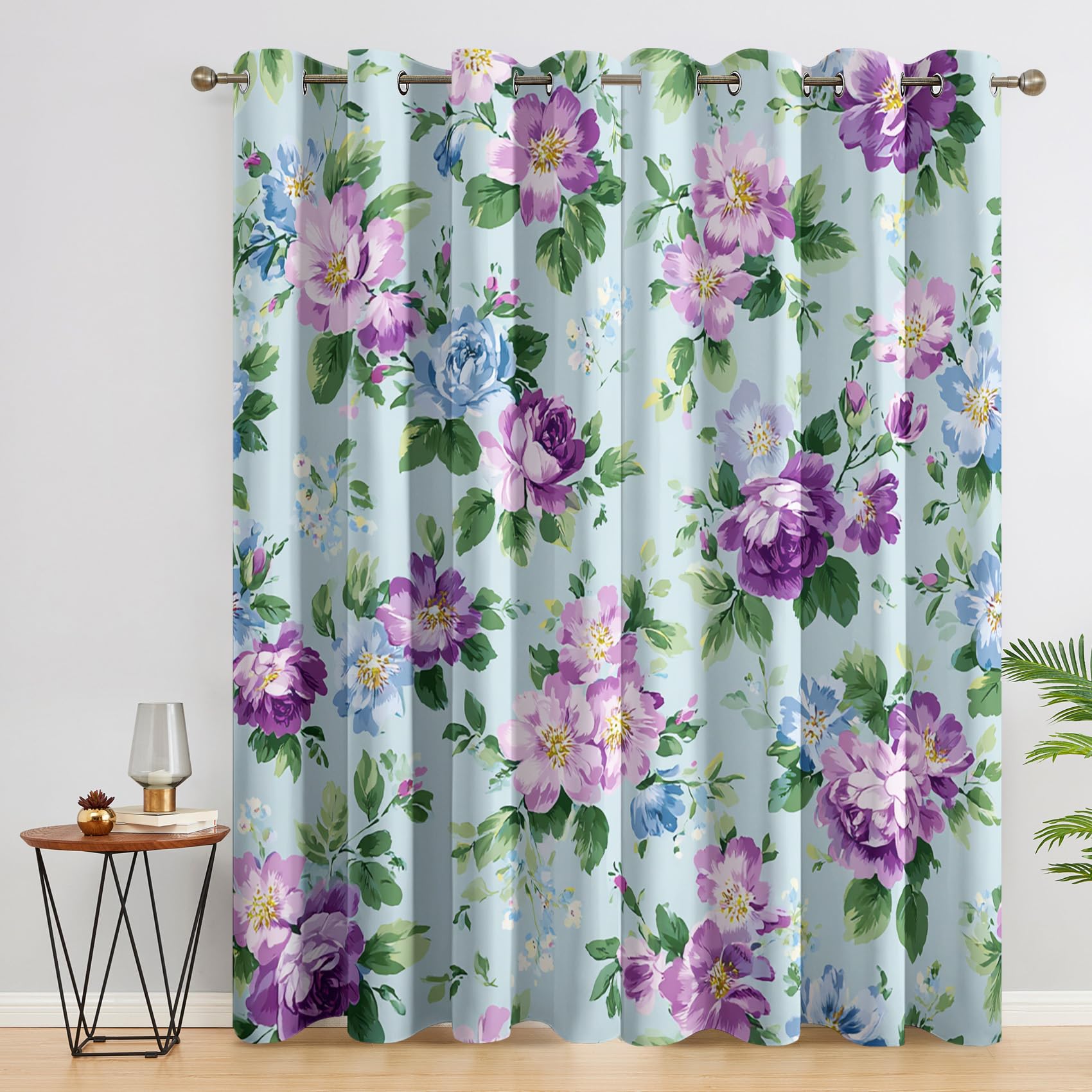 Rideaux occultants pour chambre au motif floral violet vintage retro 160 cm