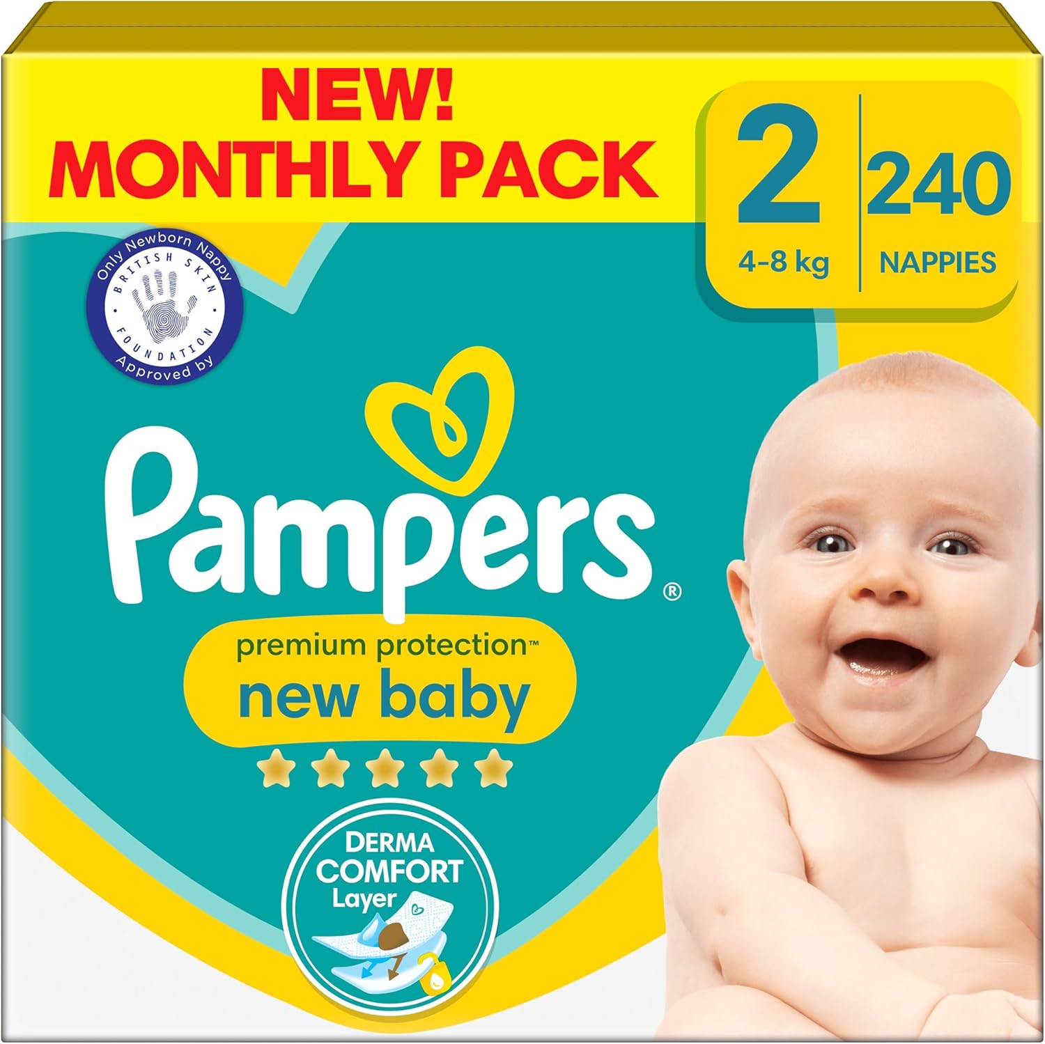 Pampers Premium Protection New Baby Size 2, 240 Nappies, 4kg - 8kg