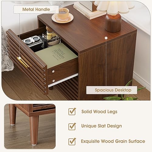 Miniatura 6 de Alohappy Nightstand, End Table with 2 Drawers, Mid Century Modern Side Table with Storage Bed Side Table for Bedroom Vintage Furniture Wood Accent