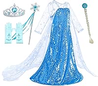 Vista 8 de Disfraz de princesa de lujo con capa larga brillante para fiesta de cumpleaños de niña