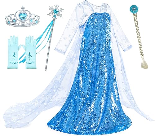 Miniatura 8 de Luxury Princess - Disfraz de princesa con capa larga brillante para niñas de 2 a 10 años para fiesta de cumpleaños