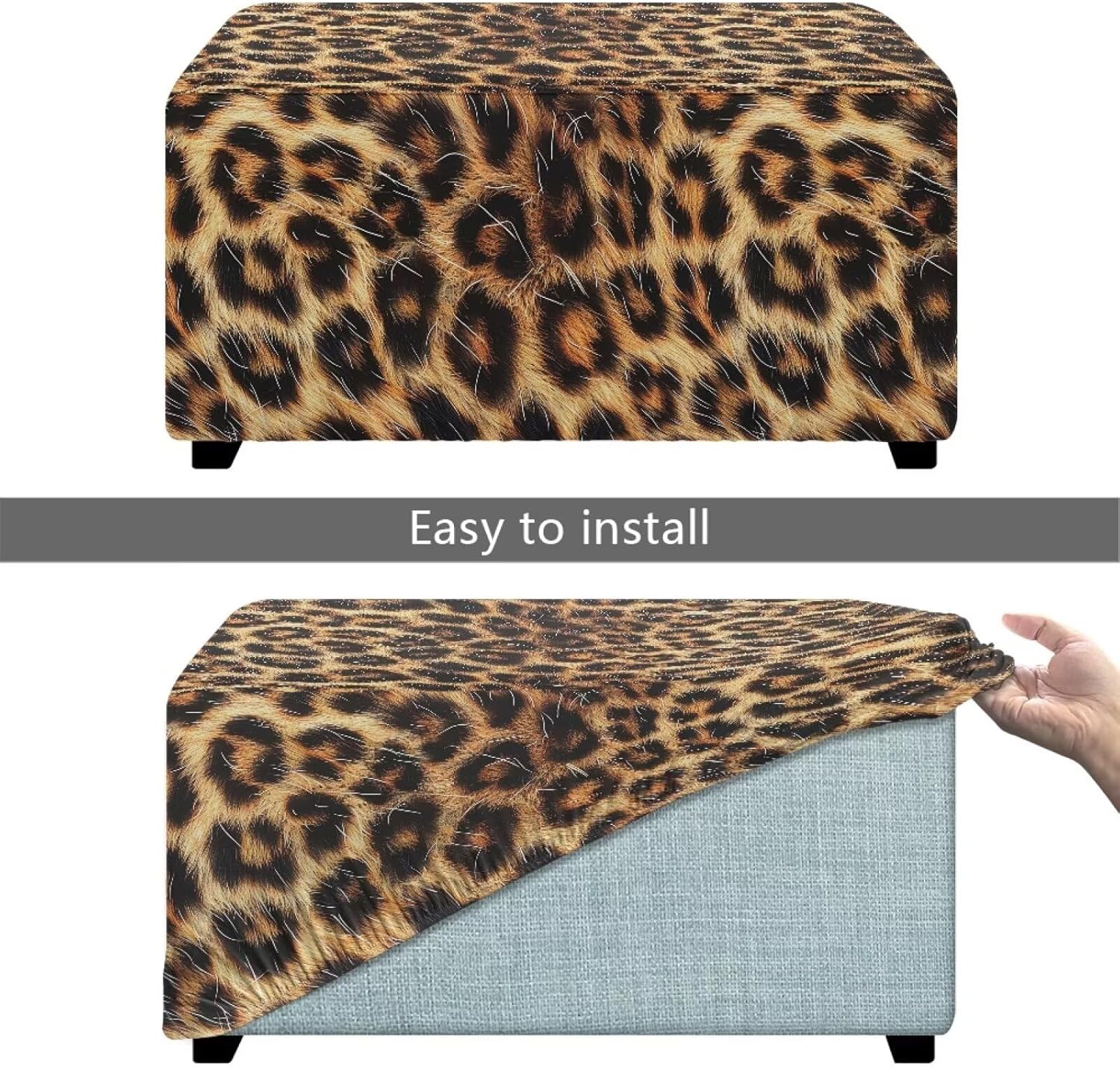 Leopard Print Ottoman Cover Square Rectangle Folding Storage Stool Furniture Protector Soft Slipcover for Living Room