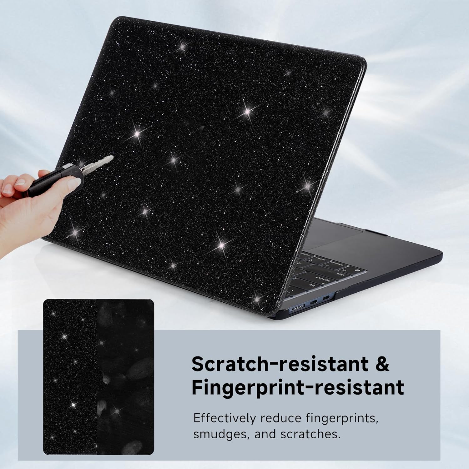 Funut for MacBook Pro 13 inch Case 2024 2023 2022 2021-2016 Release M2 A2338 M1 A2251 A2289 A2159 A1989 A1706 with Touch Bar, Glitter Bling Leather Hard Shell Case & Keyboard Cover,Glitter Black - Image 6