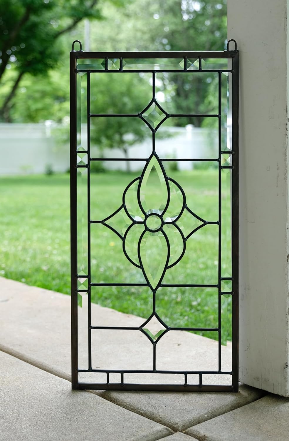 Handcrafted Hanging Stained Glass Clear Beveled Window Panel 12" x 24"