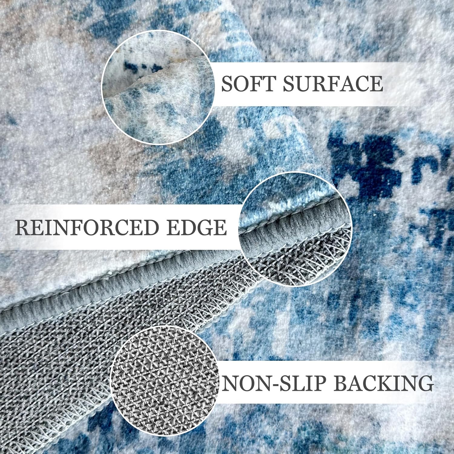 Washable Blue Area Rugs 5x7 Modern Abstract Soft Large Carpet for Living Room Entryway Bedroom Farmhouse Non-Slip