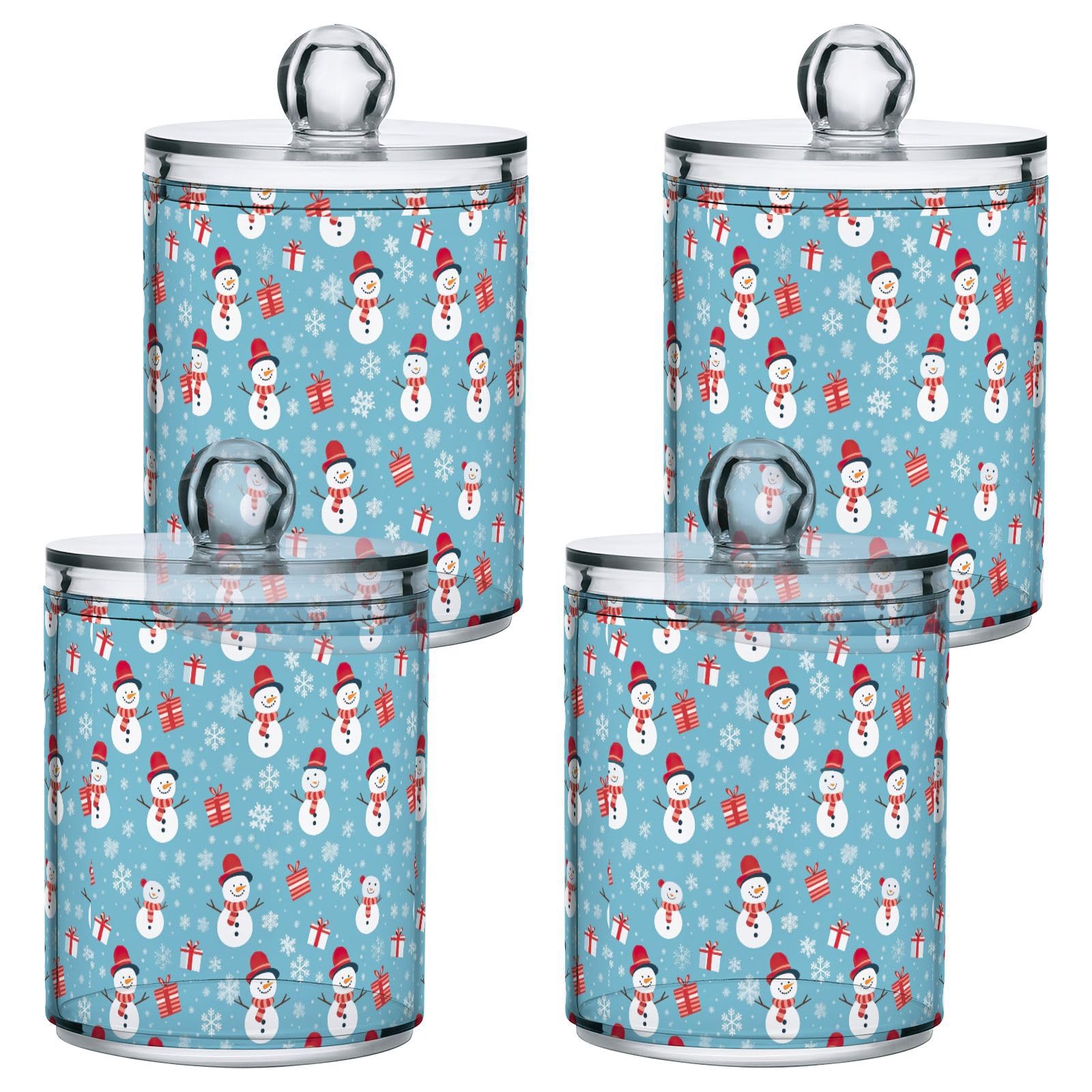 4 Pcs Christmas Xmas Snowman 10 OZ Qtip Holder Dispenser for Cotton Ball Cotton Swab Cotton Round Pads