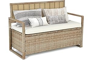 YITAHOME 70-Gallon All-Weather Resin Wicker Storage Bench for Outdoor Cushions, Patio Furniture,...