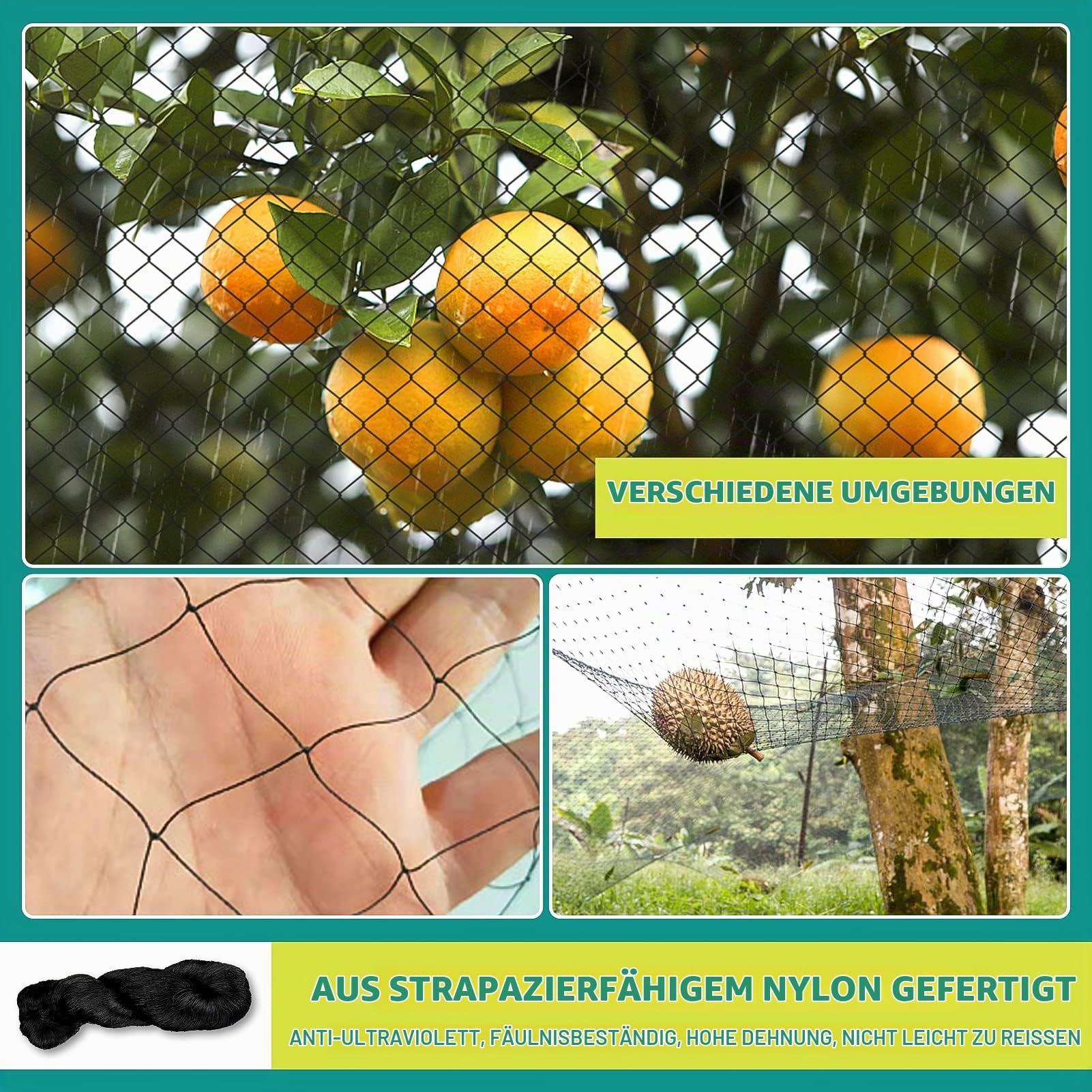 Vogelschutznetz Nylon reißfest Masche 2.5 cm 15x15 m