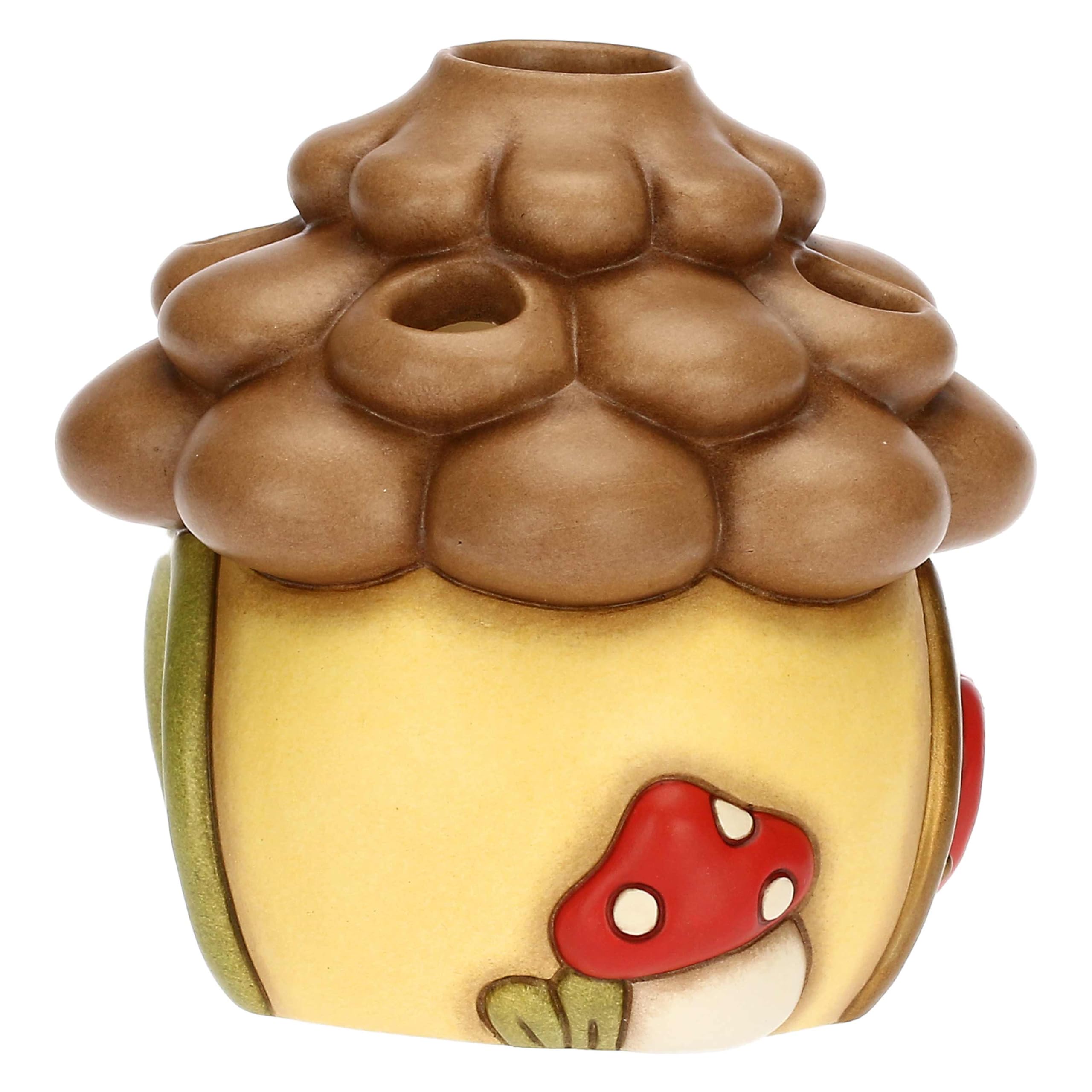 THUN, Porta Tea-Light, Casetta a Forma di Pigna in Ceramica, Linea Inverno Incantato, Accessorio tè da Collezione per Cucina, Idea Regalo per Natale, 10.8 x 10.6 x 10.1 cm