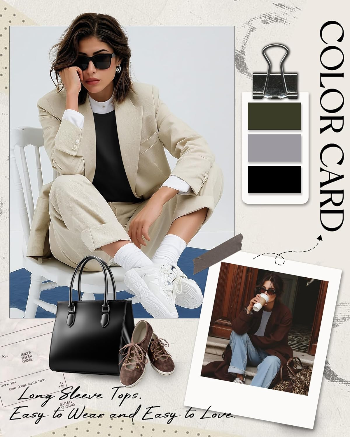 3 Pack Women's Cotton Long Sleeve Shirts, Crew Neck Casual Fitted Tops Rolled Hem Slim Layer Basic Tees Blouses - Image 2