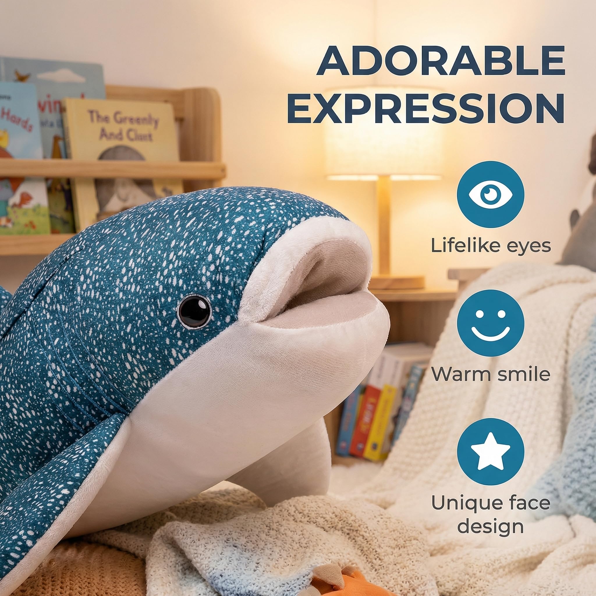 lilizzhoumax Tiburón Ballena Peluche 50cm/20” Lindas muñecas de Relleno de roedores, Tiburón Ballena Peluche Suave Relleno Juguetes De Animales Salvajes Regalo para Amigos Y Niños — view 3