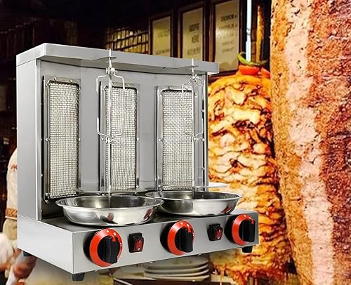 Miniatura 7 de Máquina casera de shawarma de pollo turco comercial Doner de pollo turco asador para encimera con asador vertical de 3 quemadores de propano