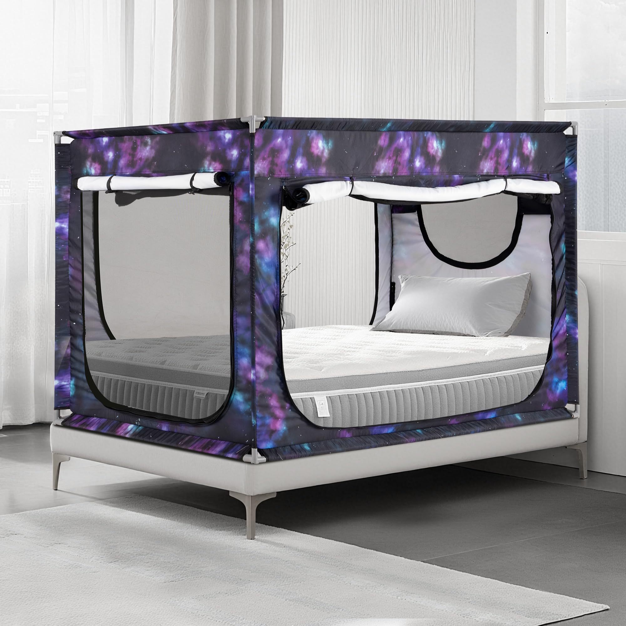 ANC POP Twin Bed Canopy Portable Blackout Bed Tent Privacy Tent for Adult Indoor Sleeping with 3 Doors, Storage Bag, Galaxy-image-12