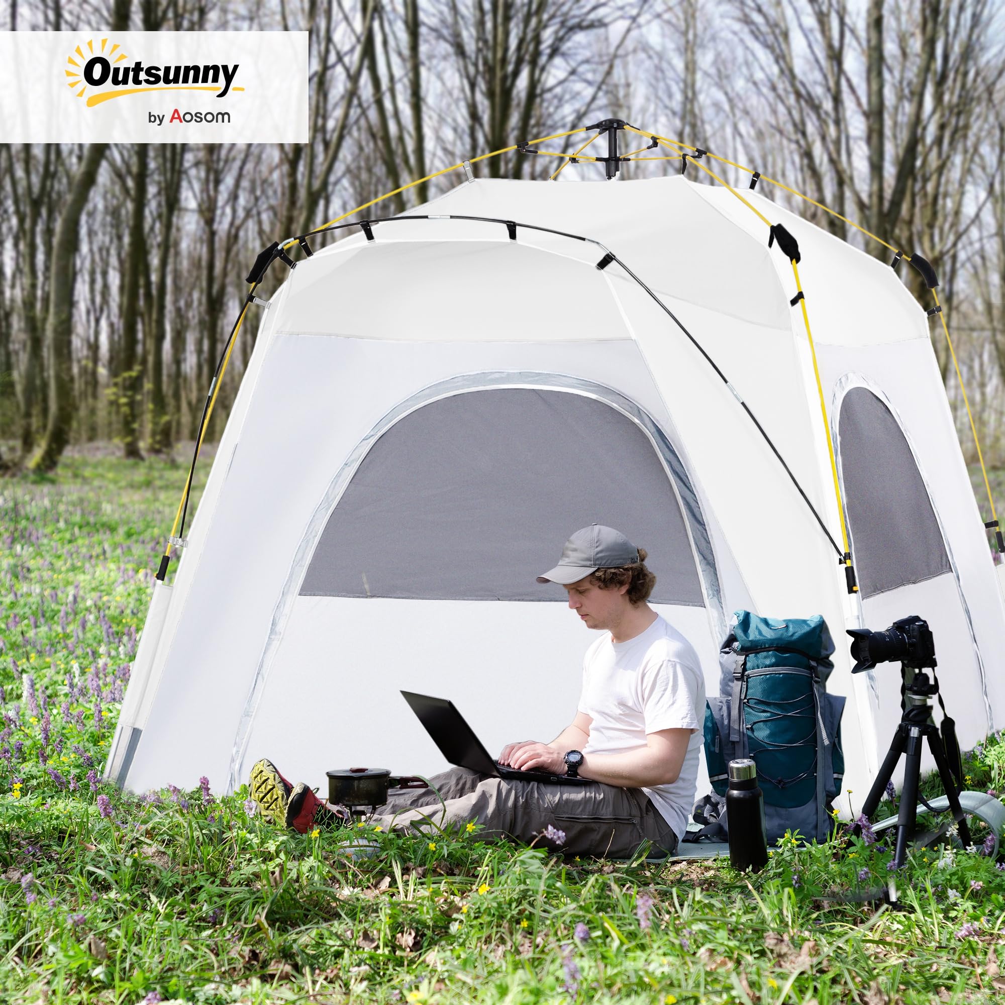 Outsunny Tienda de Campaña Instantánea para 4 Personas 240x240x199 cm Gris y Blanco
