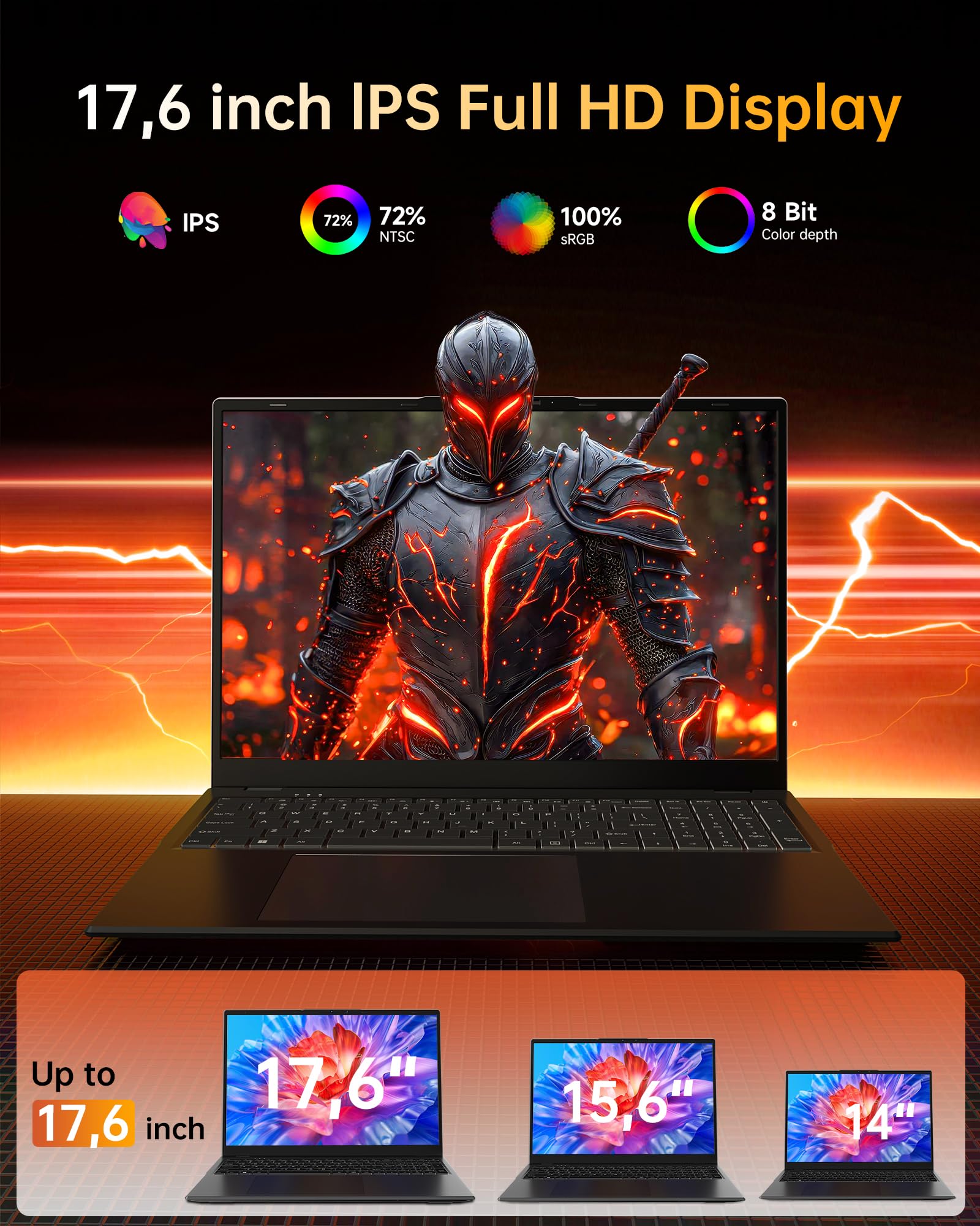 jumper Laptop 17,6 Zoll, N95 CPU, 16GB RAM 512GB SSD + 128GB eMMC, 100% sRGB FHD Display, QWERTY Leuchtende Tastatur, mit Deutscher Tastaturfolie, 7000mAh, WiFi-6, Notebook für Studenten