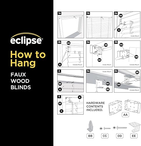 Miniatura 10 de Eclipse Persianas de madera sintética de 2 pulgadas, 33 pulgadas de ancho x 72 pulgadas de largo, color blanco, persianas inalámbricas, certificadas