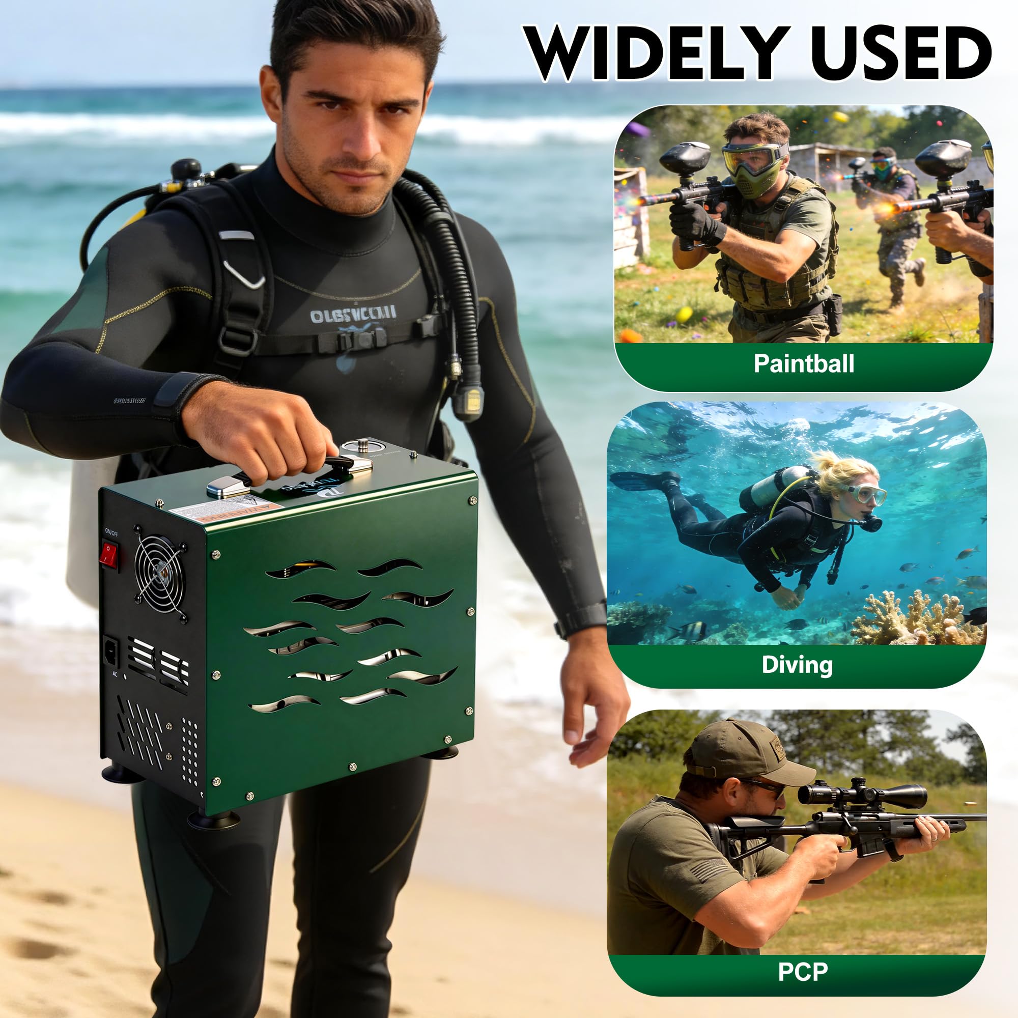 TUDIVING – 4500 Psi/300 Bar Luftkompressor | 800 W Zweizylinder-Antrieb | Schnelles Aufpumpen | Automatische Abschaltung | Hochdruckkompressor für PCP, Paintball, Luftgewehr und Tauchflaschen