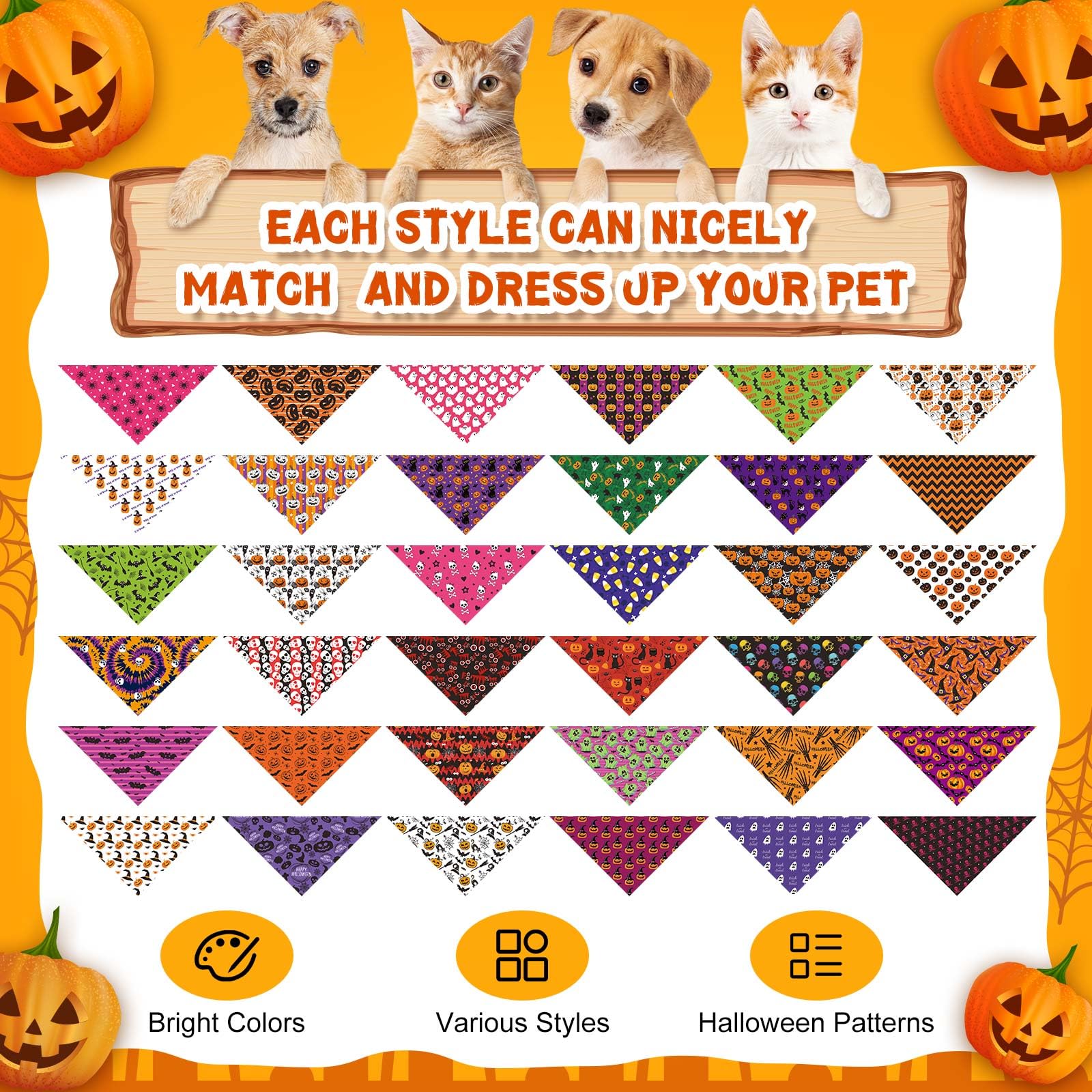 Hundehalstücher für Hunde, Dreieckstuch, Katzenschal, Welpenschal, Haustierhalstücher für Welpen, Katzen, Geburtstagsparty, Kostüm (Halloween), 72 Stück