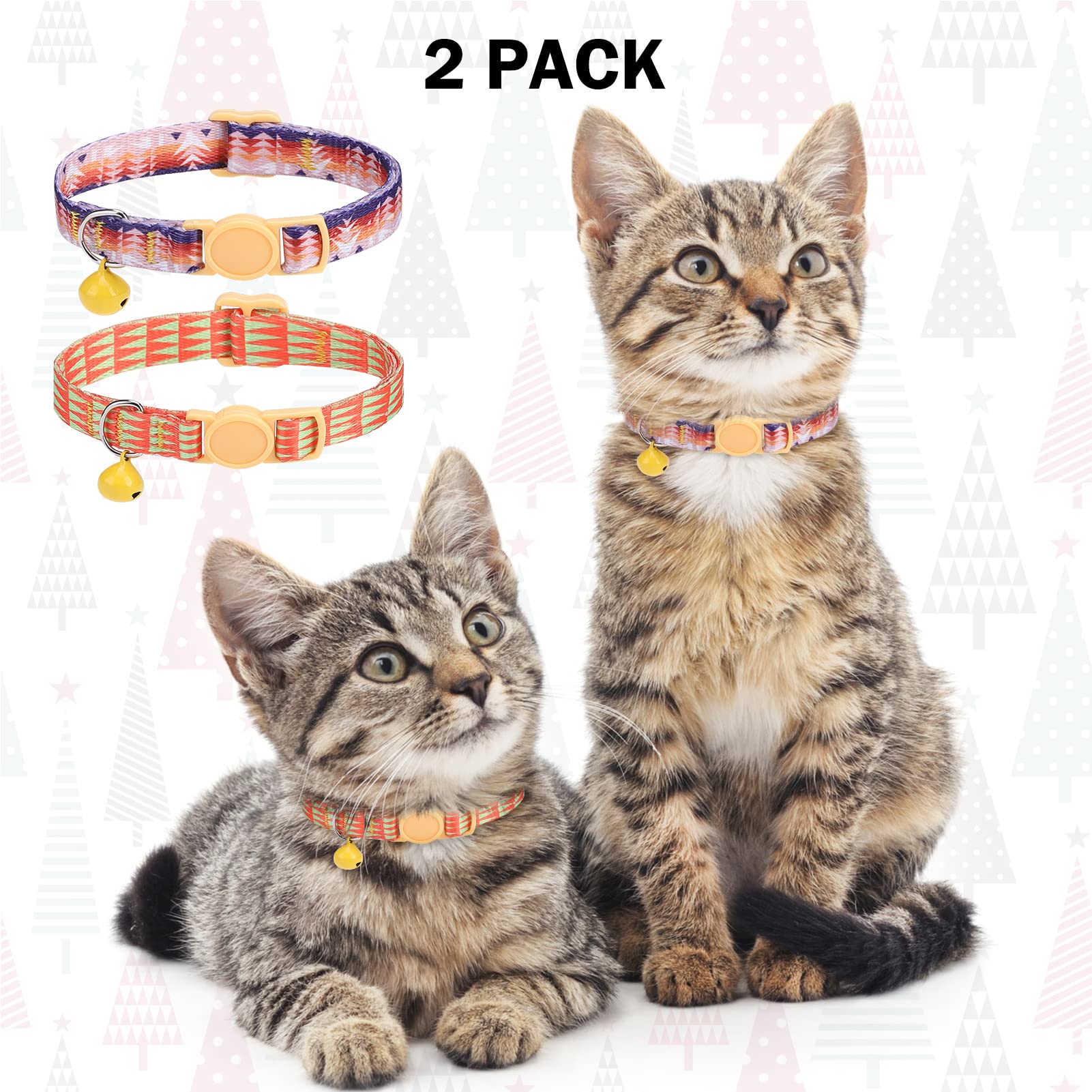 Breakaway Katzenhalsbänder für Mädchen, Jungen, Katzen, personalisiert mit verschiedenen Mustern, 2 Stück, niedliche klassische Sicherheitsschnallen und Glocken, verstellbar, bunt, rosa