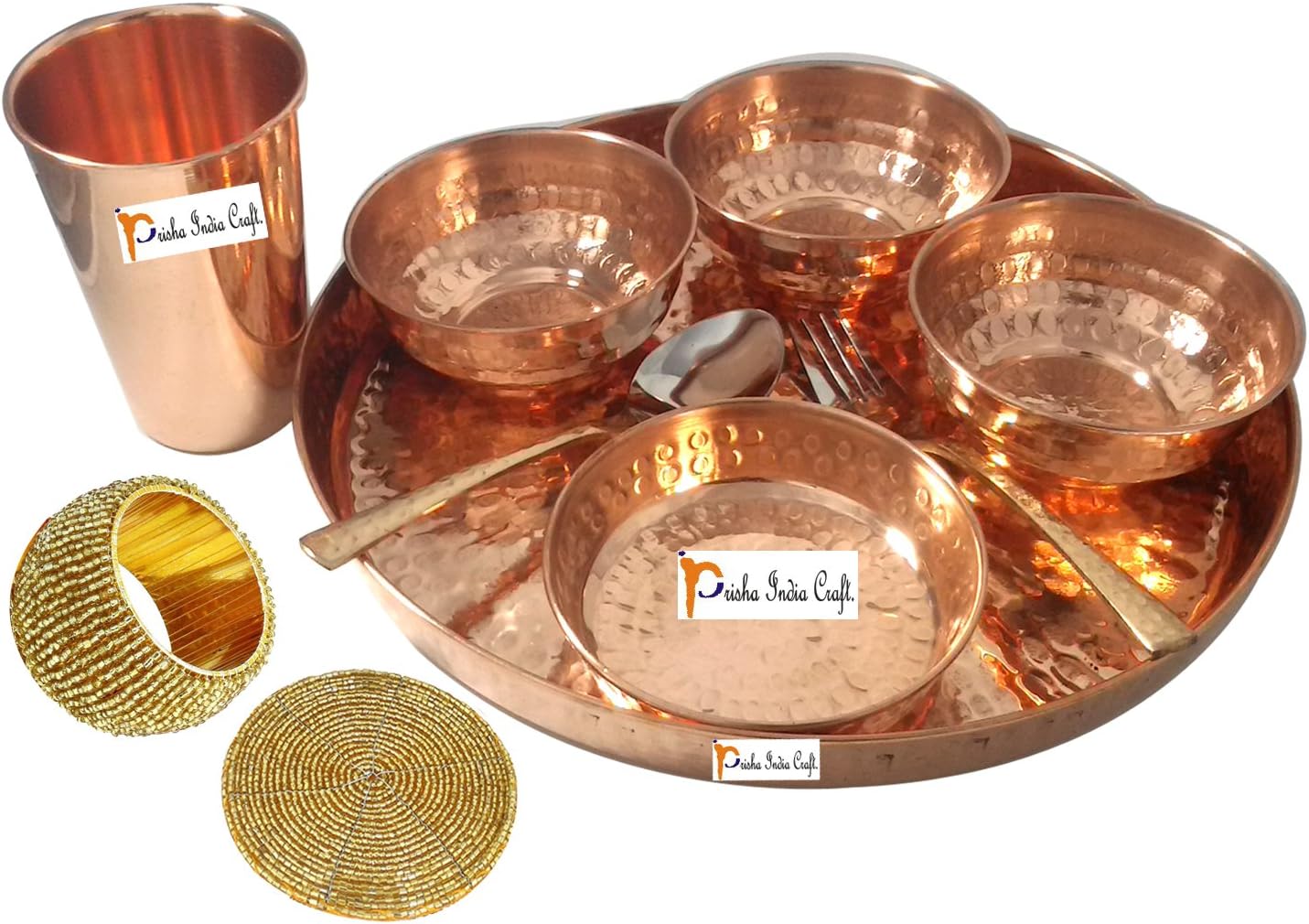 Prisha India Craft Dinnerware Pure Copper Thali Set Dia 12