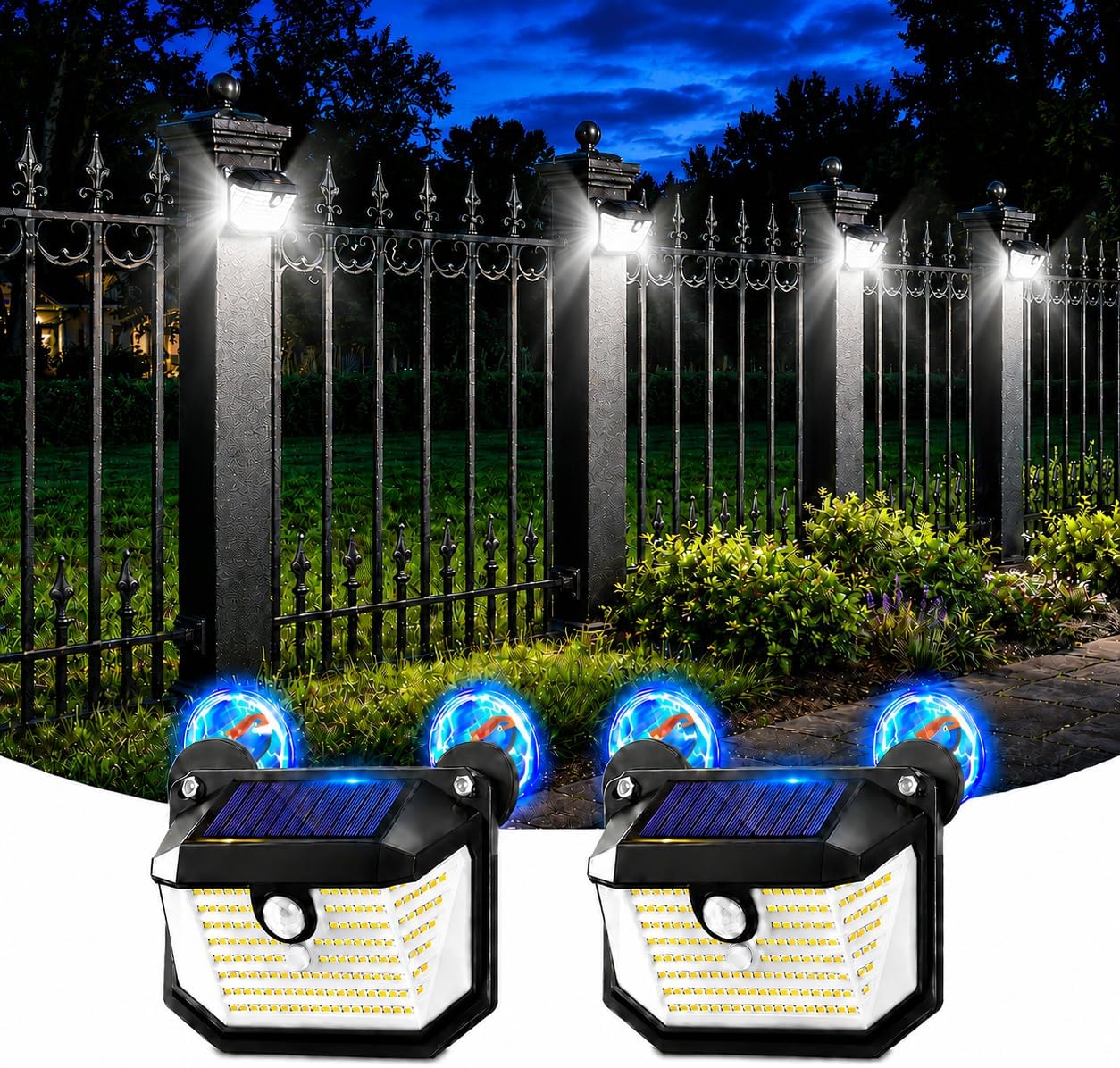 Magnetic Solar Lights Outdoor, 800LM Motion Sensor Wall Light with 178 LEDs & 3 Modes, Magnetic Mount for Metal Fence, Deck Railing, Porclh, Balcony