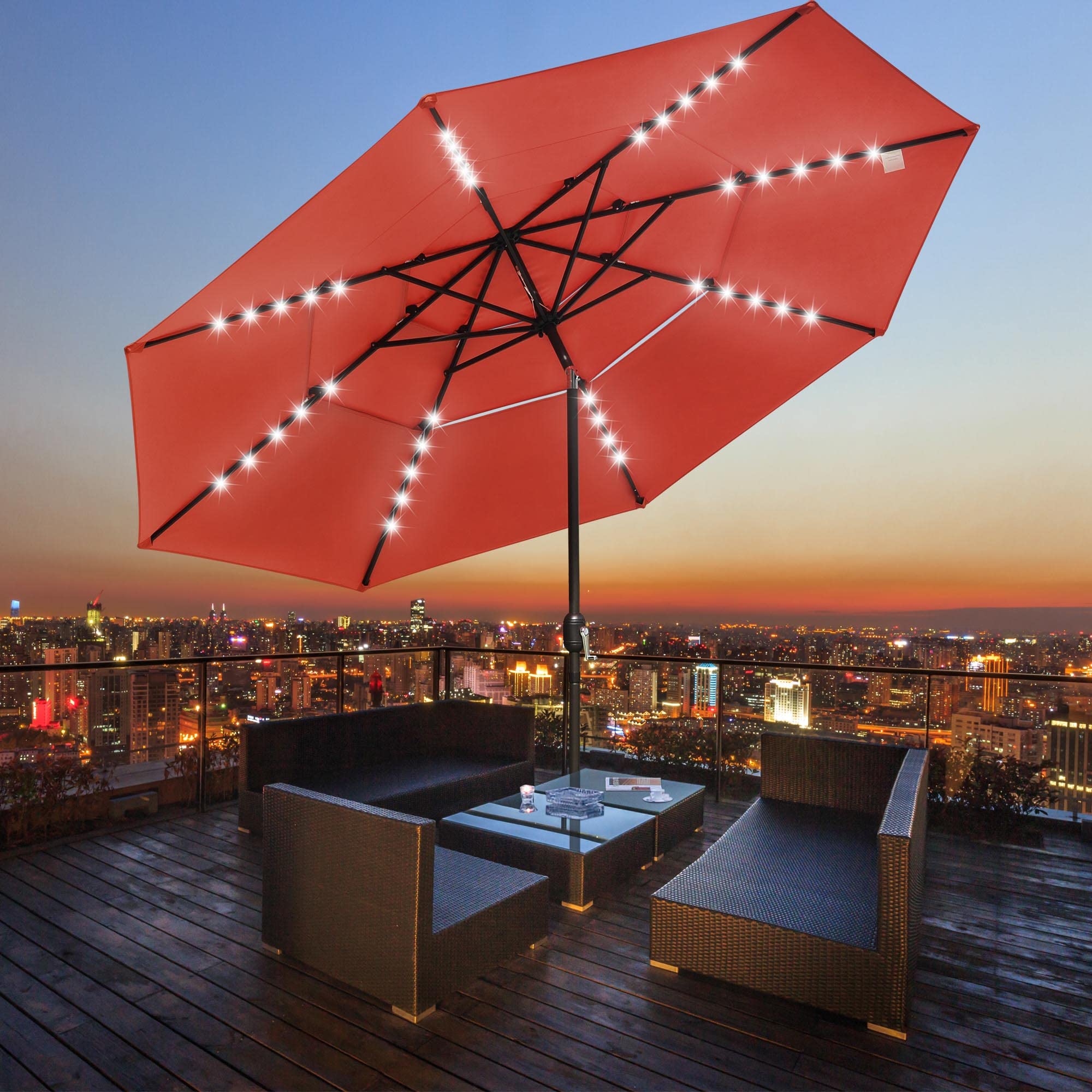 Amazon.com : Yescom 11ft 3 Tier UV70+ Solar Powered Patio Umbrella with LED  Crank Tilt Backyard Garden Deck Table Sunshade : Patio, Lawn u0026 Garden