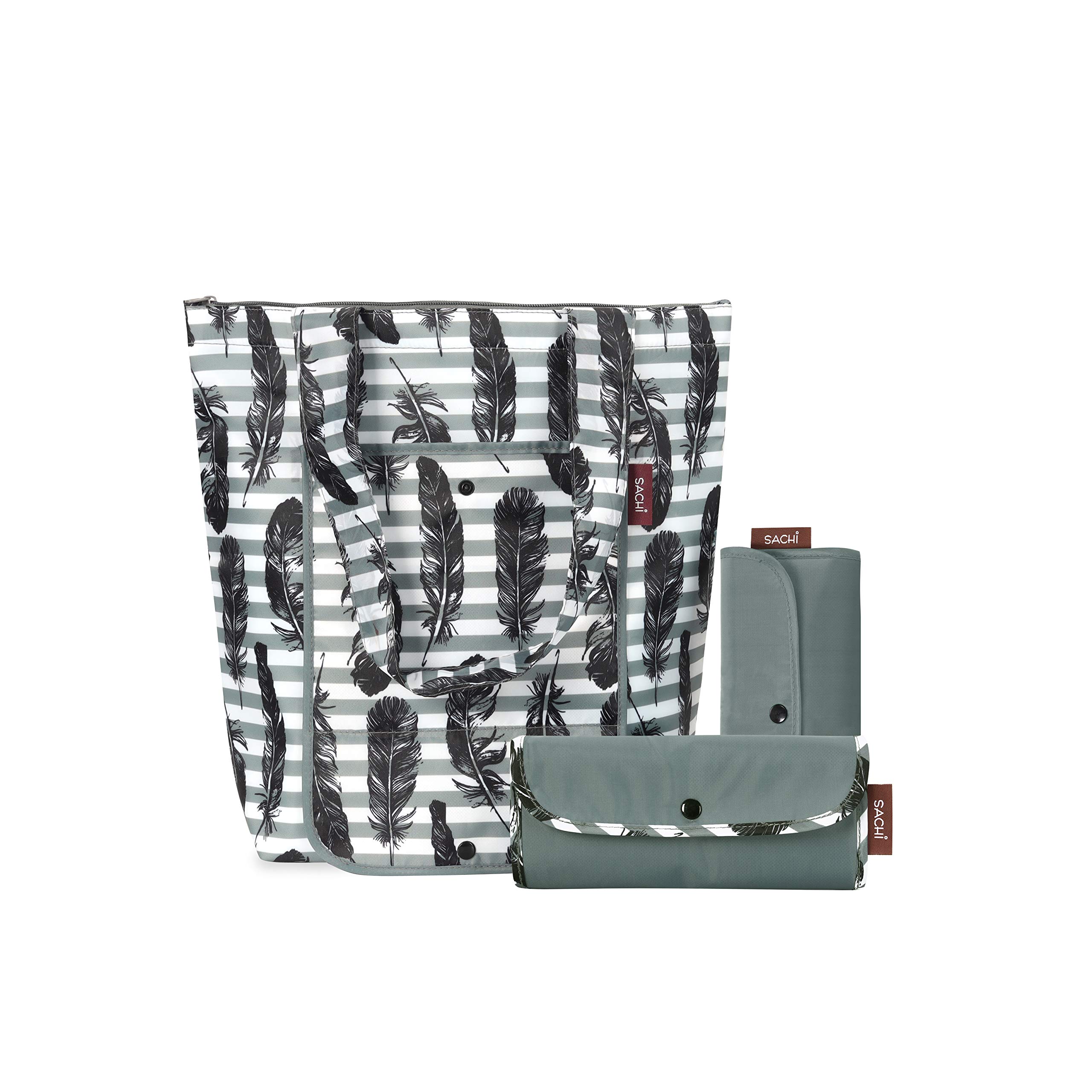 SACHI 3 Piece Market Tote Set Insulated Thermal Reusable Grocery Bags Cold and Hot Foods Lightweight Portable and Fold-able, Gray, One Size