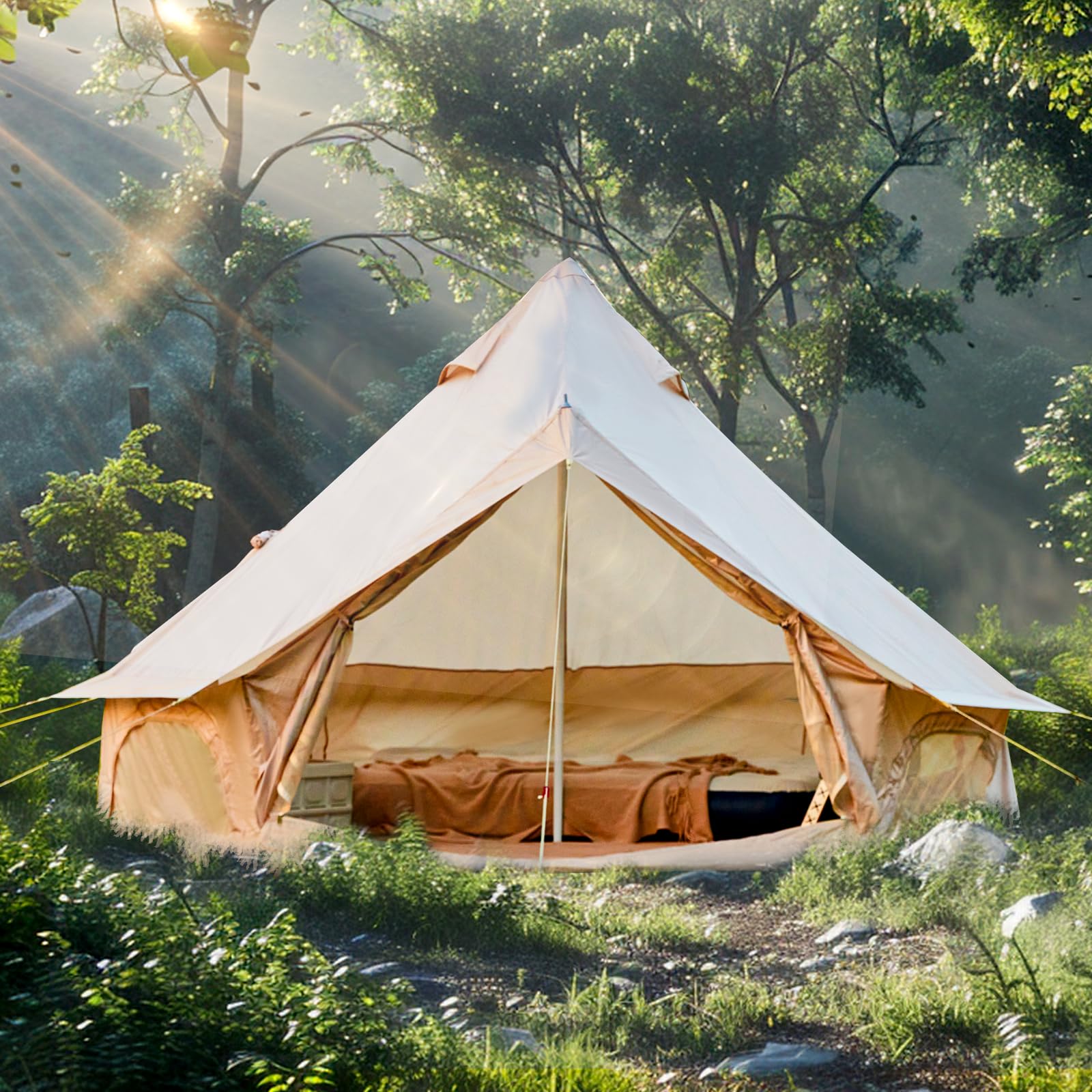 YOLENY Bell Tent, Yurt Tent 4 Season Waterproof Glamping Tents w/Stove Jack for Family Camping Outdoor Party, Glamping Tents for Camping - 9.8/13.1/16.4FT