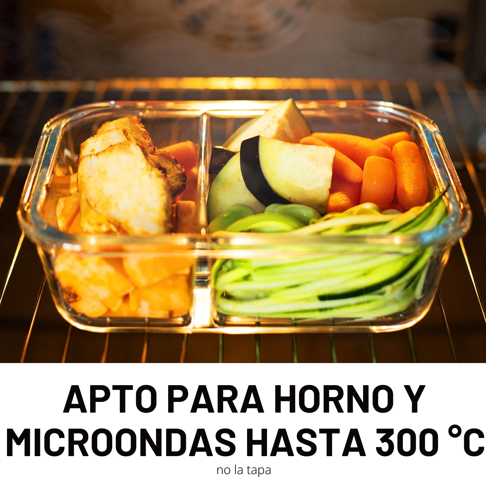 Igluu Meal Prep Recipientes de Cristal (Set de 3) 2 Compartimentos – 980ml | Tapa Hermética y Sin BPA – Horno, Freidora de Aire, Microondas, Congelador y Lavavajillas – Vidrio de Borosilicato